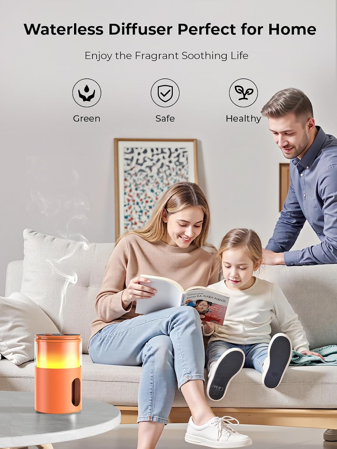 Waterless Essential Oil Diffuser: 𝟗-𝐂𝐨𝐥𝐨𝐫 𝐋𝐄𝐃 Orange | Portable Scent Diffuser - No Water No Heat For Pure Aroma - 48H Battery 3 Mist Levels & 4 Timers for Car Office - Image 2