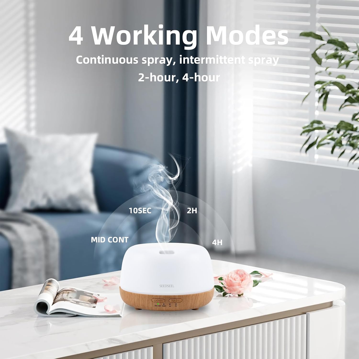 SEEDSEEL 300ML Essential Oil Diffuser with 7-Color LED Lights and Remote Control, Modern Minimalist Design, High-Efficiency Ultrasonic Mist Aromatherapy Diffuser for Home - Image 5