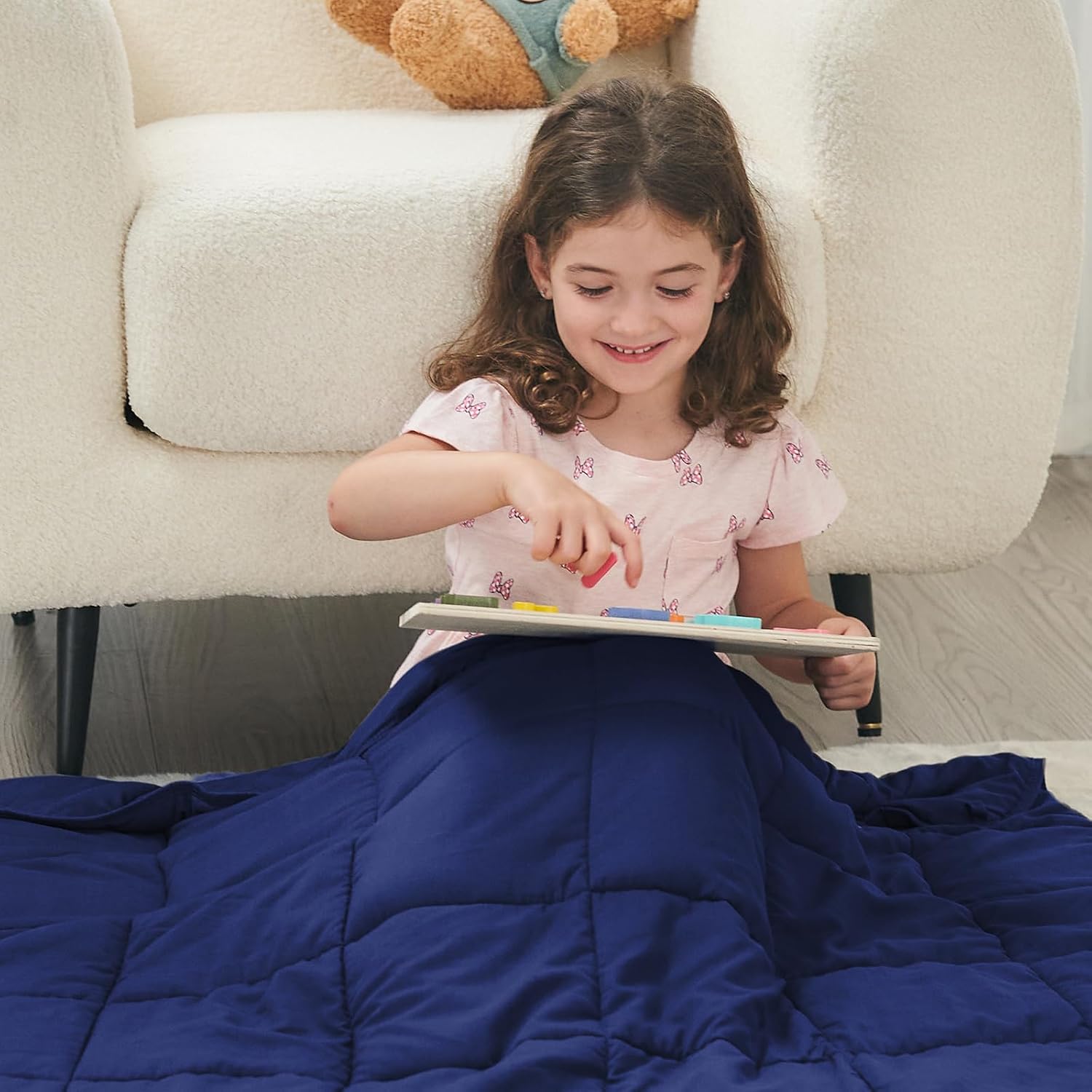 yescool Weighted Throw Blanket 7lbs, 41" x 60", Blue | Cooling Heavy Blanket , Perfect for 60-80 Lbs, Breathable Blanket With Premium Glass Bead, Machine Washable - Image 4