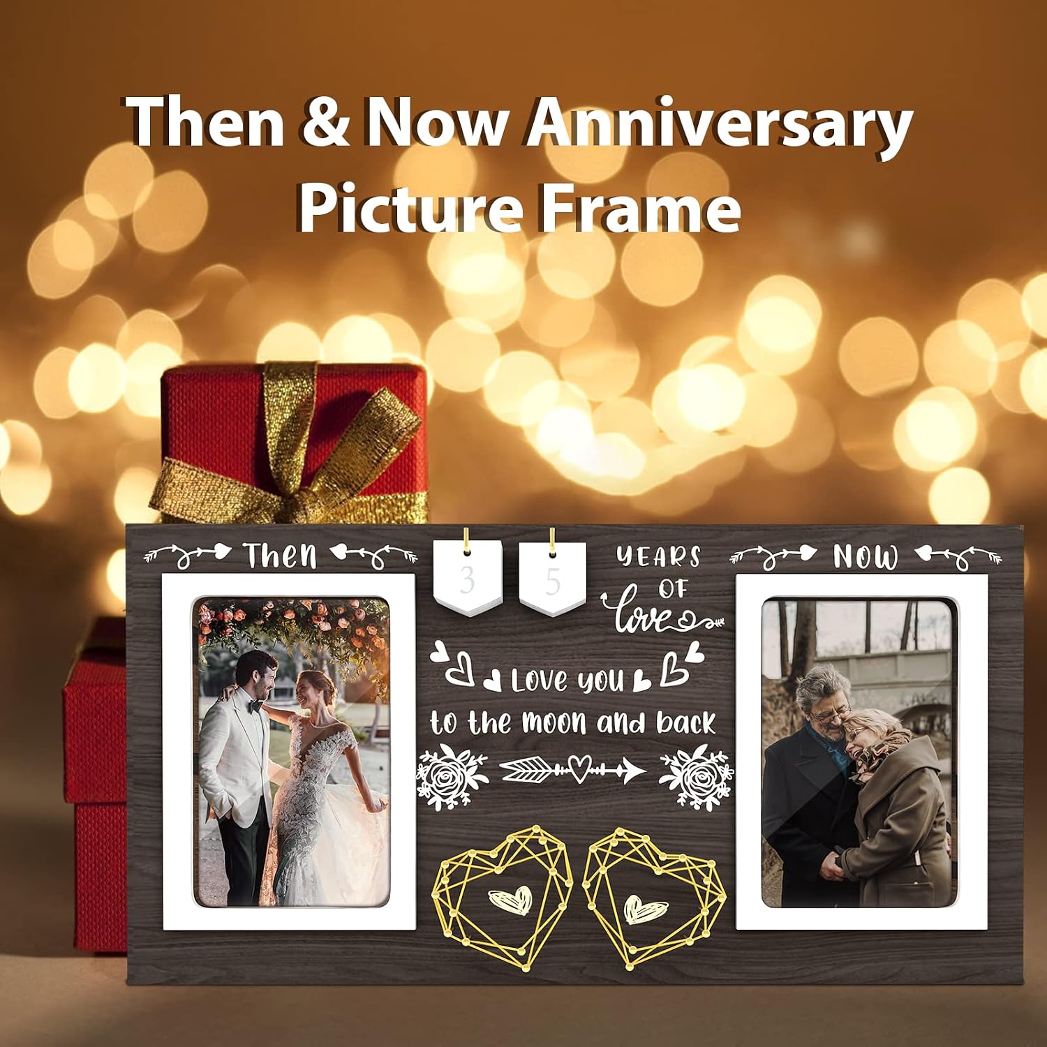 Then & Now Anniversary Picture Frame - 1-99 Years Anniversary Wedding Gift for Couple, Engagement Bridal Shower Gifts for Couples Wood Photo Frame Holds 2 4x6 Inches Photos - Image 7