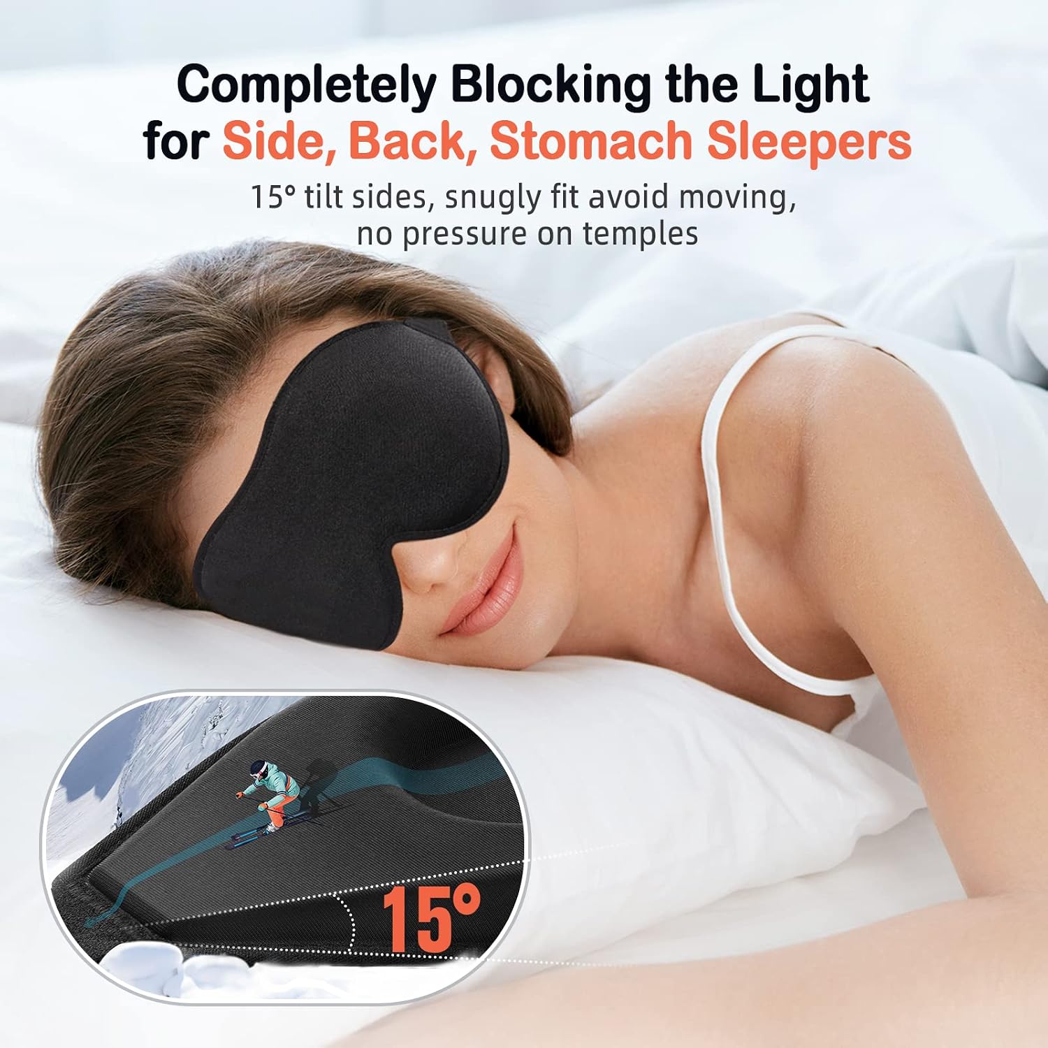 LitBear Sleep Mask for Side Sleeper Women Men, Eye Mask for Sleeping | Light Blocking 3D Contoured Sleeping Mask, Soft Breathable Sleep Eye Mask with Adjustable Elastic Strap for Travel, Black - Image 2