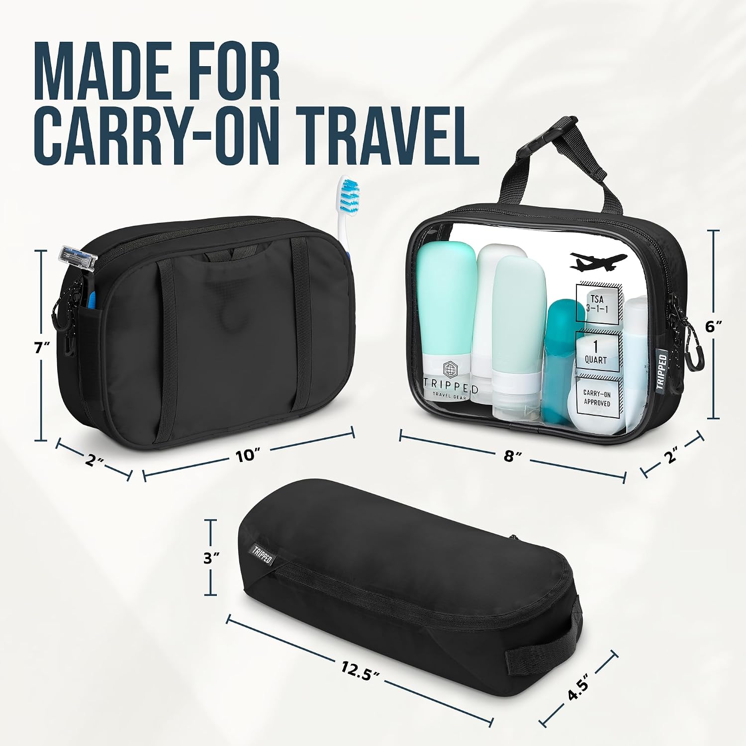 TRIPPED Travel Gear 3-Piece Travel Toiletry Bag Set | Includes Hanging Toiletry Bag, 311 TSA Liquid Bag, and Accessory Organizer Pouch with Lightweight Ripstop Construction - Image 6