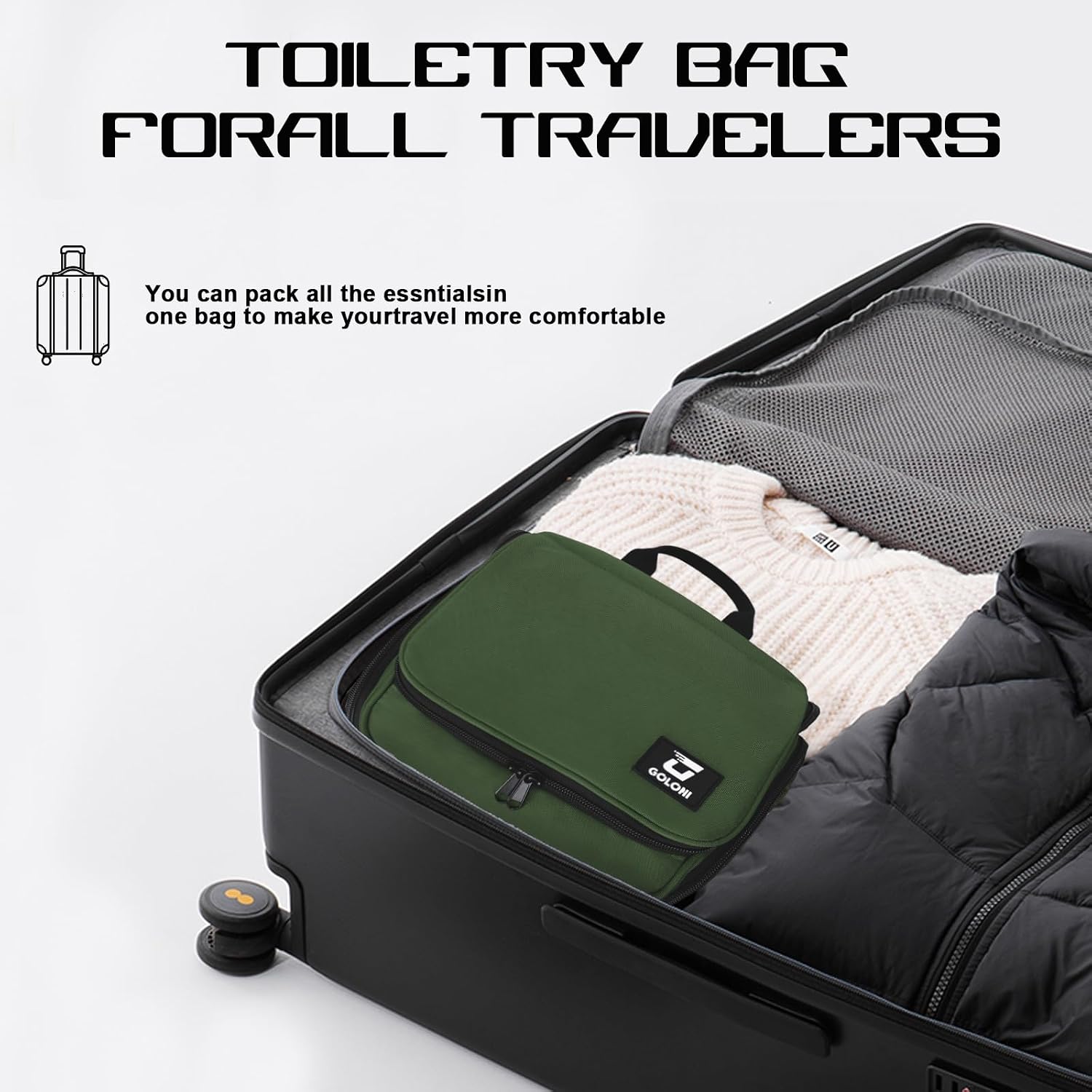 Hanging Toiletry Bag, 10 Compartments Water-Resistant Makeup Bag with 360° Spinning Metal Hook, Large Travel Cosmetic Organizer for Men & Women, Green (7.05oz) - Image 5