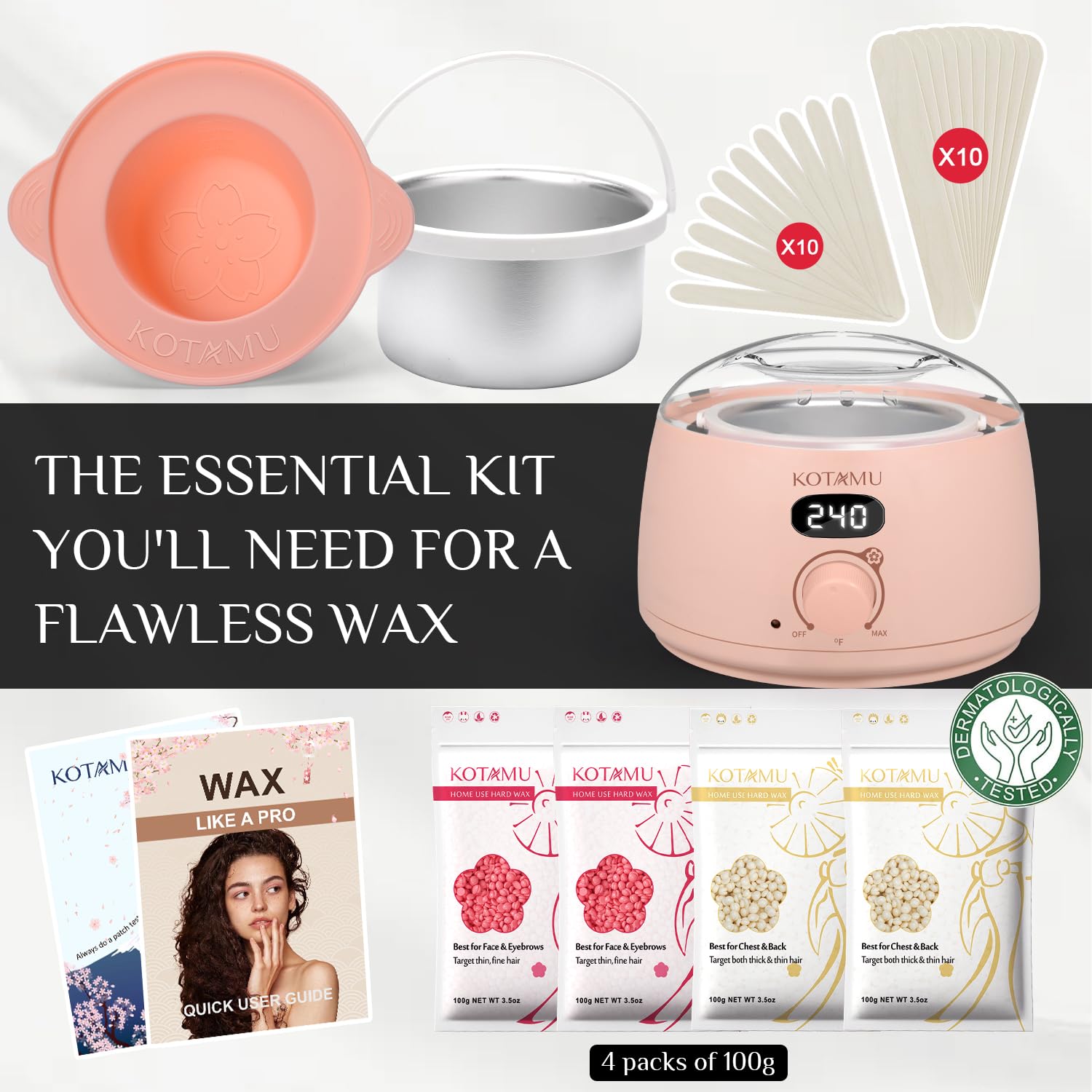 KOTAMU Waxing Kit for Women & Men, Pink Digital Wax Pot Warmer Hair Removal | Home Hard Wax Kit, Wax Machine, Face, Eyebrow, Bikini, Brazilian, Body, Sensitive Skin, 25 Accessories, Beginner-Friendly - Image 4