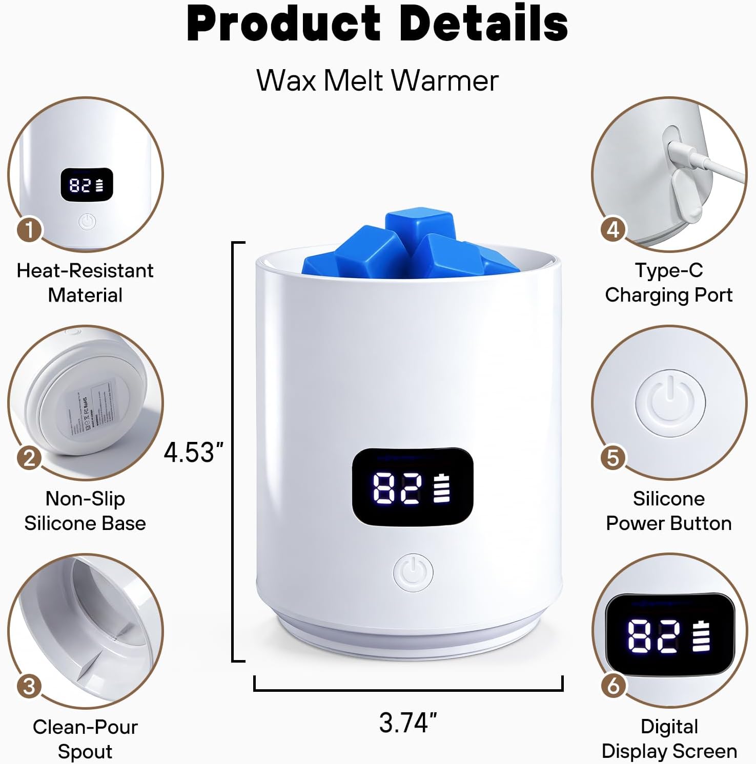 Cordless Wax Melt Warmer - 20000mAh Wax Warmer Rechargeable Wax Melter Candle Warmer - Fragrance Warmer, Easy-Pour Spout - for Bedroom Bathroom Office Gifts & Decor - Image 8