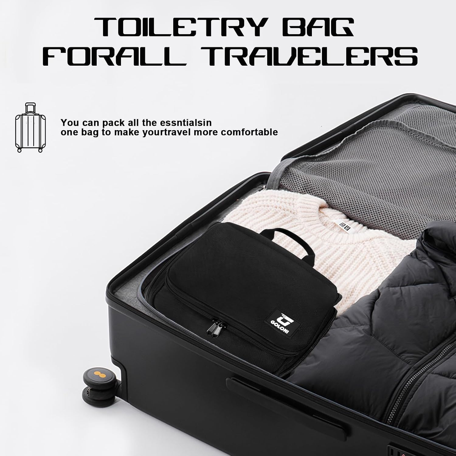Hanging Toiletry Bag, 10 Compartments Water-Resistant Makeup Bag with 360° Spinning Metal Hook, Large Travel Cosmetic Organizer for Men & Women, Black (7.05oz) - Image 6