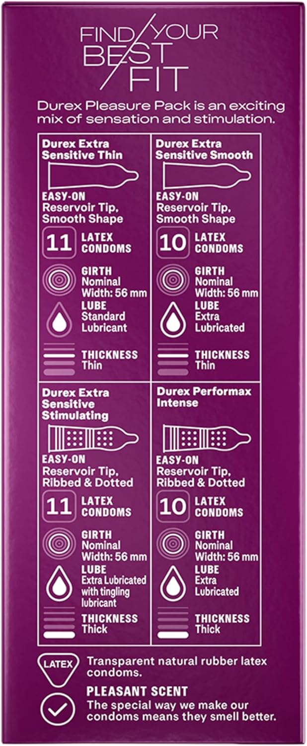 Durex Pleasure Pack Assorted Thin Condoms, Exciting Mix of Sensation and Stimulation, Lubricated Natural Rubber Latex Condoms for Men, 42 Count - Image 14