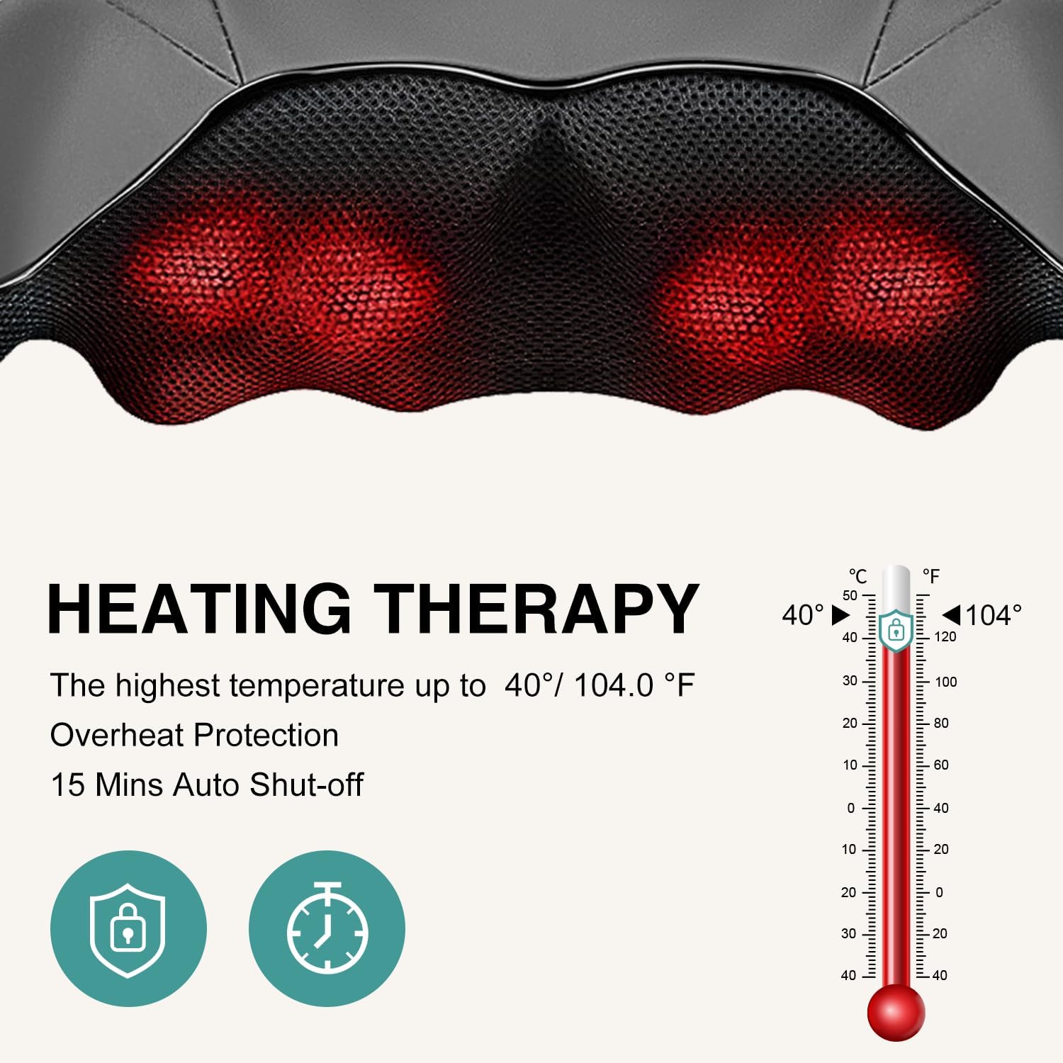 Nekteck Shiatsu Neck Massager with Heat for Pain Relief, Gray, NOT Cordless | 2026 Upgraded 3D Back Shoulder Kneading Massage Pillow, 3 Intensity Speeds Deep Tissue, Relaxation Gifts for Men Women - Image 5