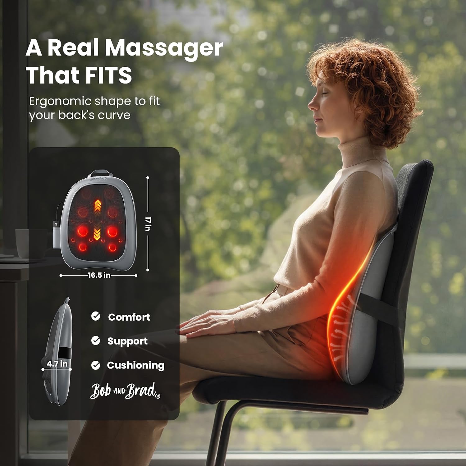 BOB AND BRAD Shiatsu Back Massager with Heat EZBack Pro FSA-HSA Eligible | Deep Tissue Massage for Pain Relief, 4D Kneading, Up and Down Rolling, Corded Electric, Office Home, Gift for Men - Image 4