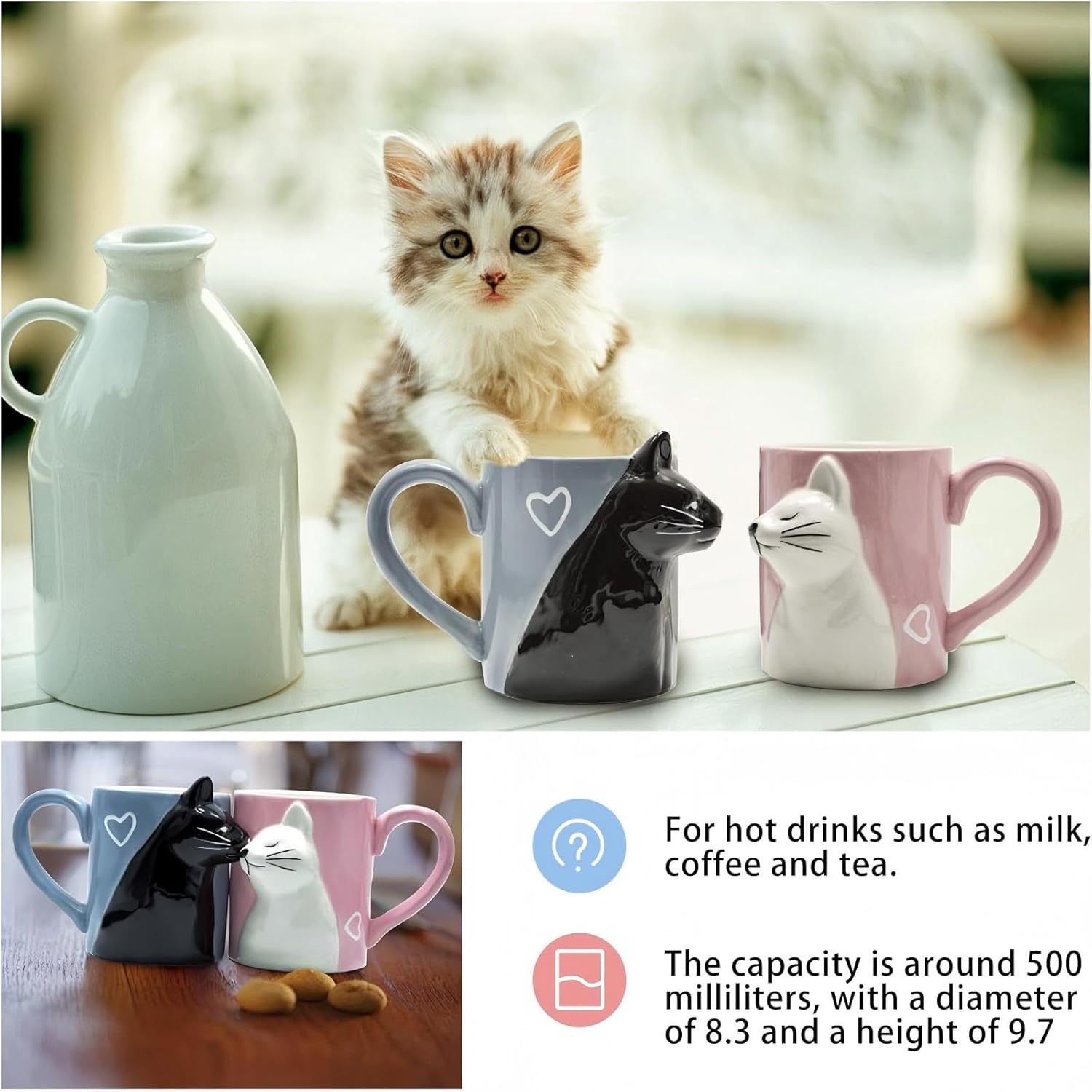Couple Gifts Cute Kissing Cat Mug Matching Couples Stuff Ceramic Coffee Mugs for Wedding Gifts Anniversary Valentines Engagement Gifts for Couples Cat Lovers 12oz - Image 9
