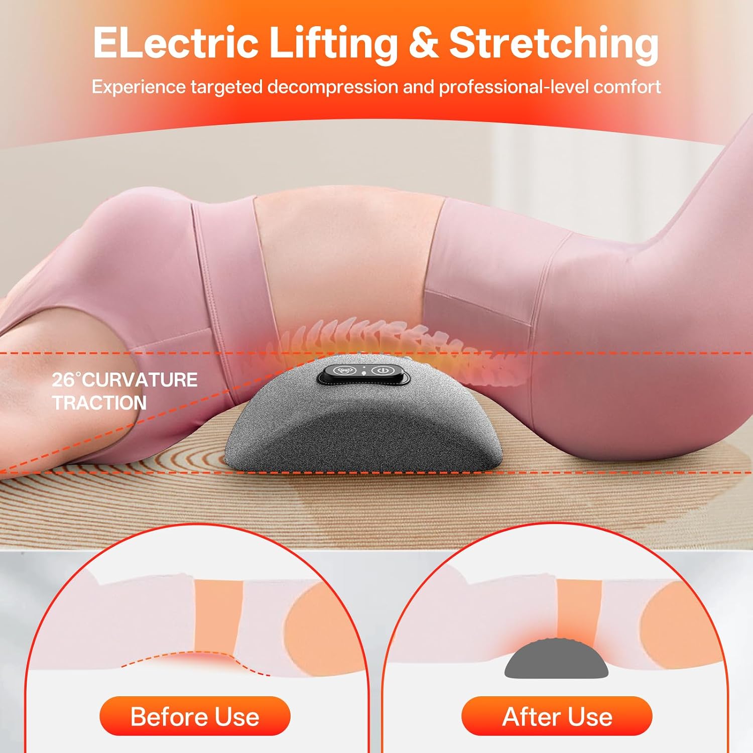 3-in-1 Electric Lumbar Support Pillow for Bed and Chair, Triple Fusion Back Massager with Heated, Vibration and Traction for Lower Back Pain Relief and Spine Support, Gray. | Triple Fusion Back Massager with Heated, Vibration and Traction for Bed and Chair, Gray - Image 4