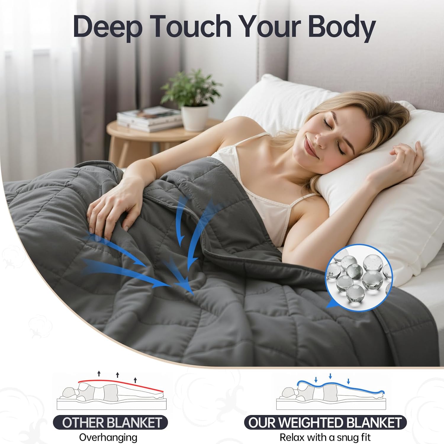 Weighted Blanket for Adults 20 LB 60” x 80” Queen Size Heavy Blanket | Weighted blanket featuring premium glass bead fill, balanced grid stitching, airy cotton, cool touch & deep sleep support - Image 2