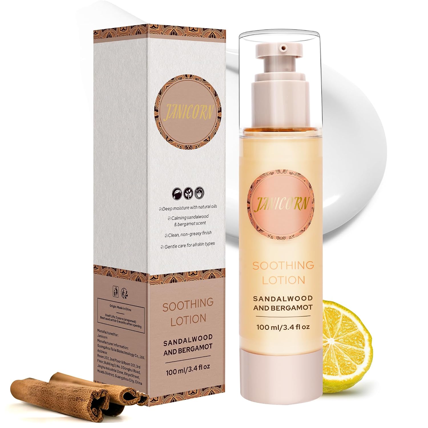 Sandalwood & Bergamot Warming Massage Lotion 3.4 fl oz | Hydrating Lotion-Oil Blend for Body, Feet, Hand & Tool Massage, Aromatherapy and Massage Therapy