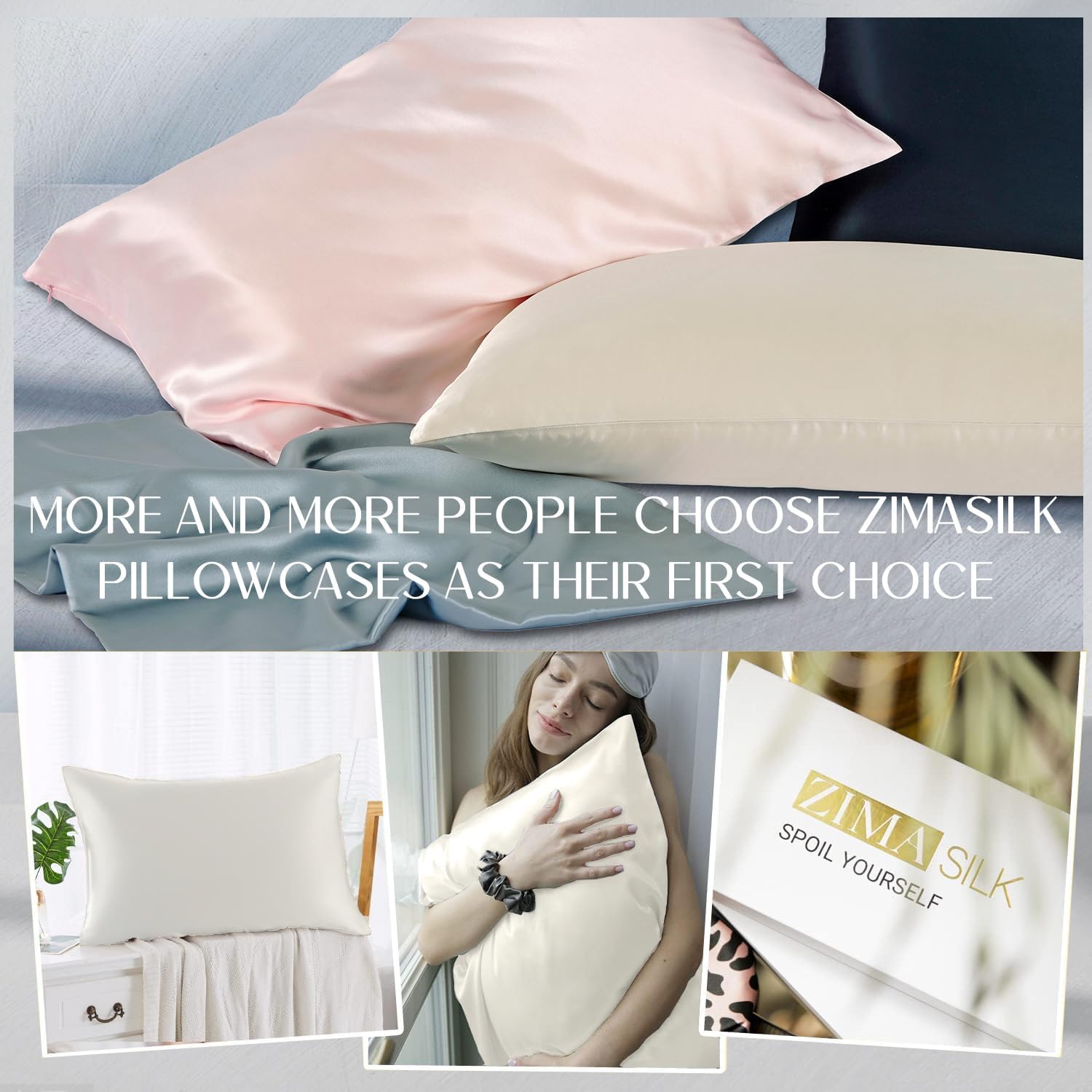 ZIMASILK 100% Pure Mulberry Silk Pillow Cases for Hair and Skin, Standard | Soft, Hypoallergenic & Smooth, Both Sides Grade 6A Silk, Hidden Zipper, Gift for Women Men, 1pc (Standard 20"x26", Ivory) - Image 6