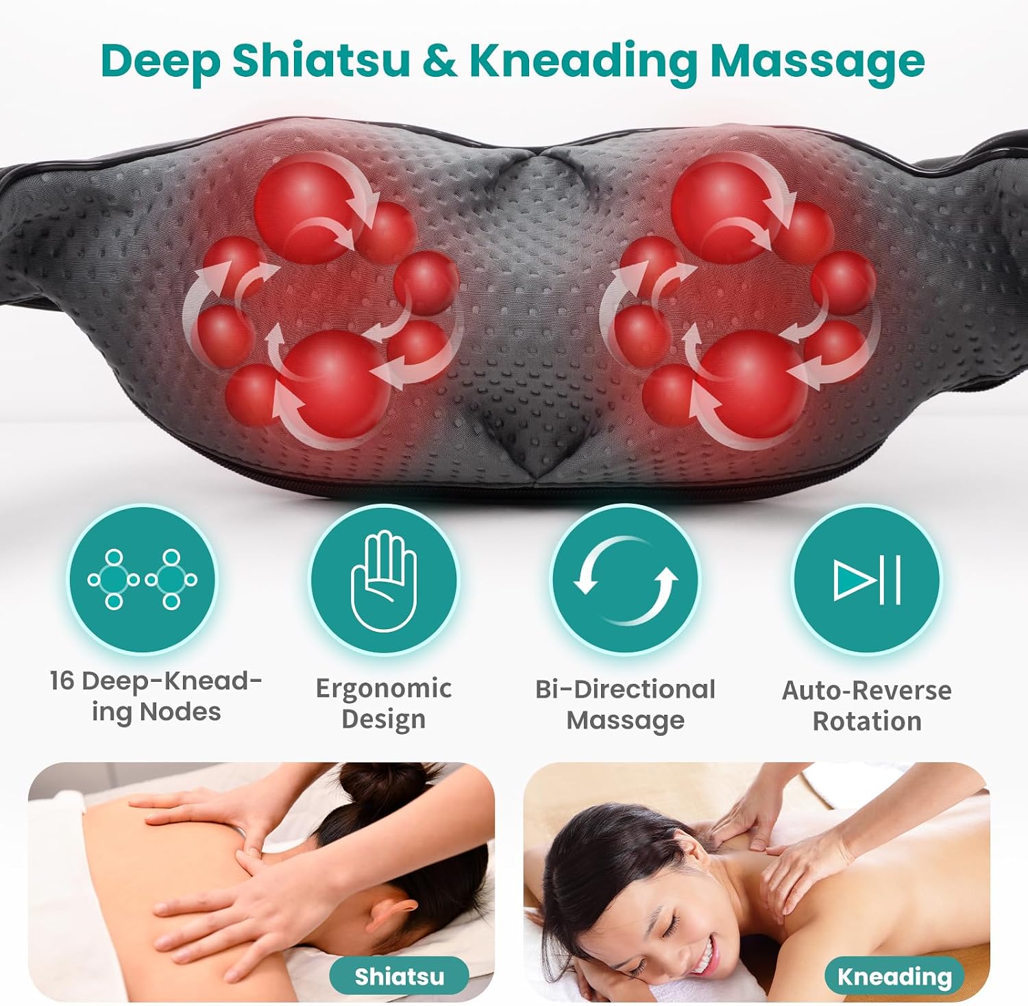 Nekteck Shiatsu Neck Massager with Heat for Pain Relief, NOT Cordless | 2026 Upgraded 3D Back Shoulder Kneading Massage Pillow, 3 Intensity Speeds Deep Tissue, Relaxation Gifts for Men Women, Black - Image 2