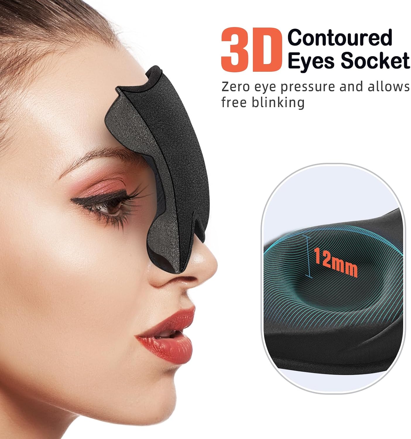 LitBear Sleep Mask for Side Sleeper Women Men, Eye Mask for Sleeping | Light Blocking 3D Contoured Sleeping Mask, Soft Breathable Sleep Eye Mask with Adjustable Elastic Strap for Travel, Black - Image 4