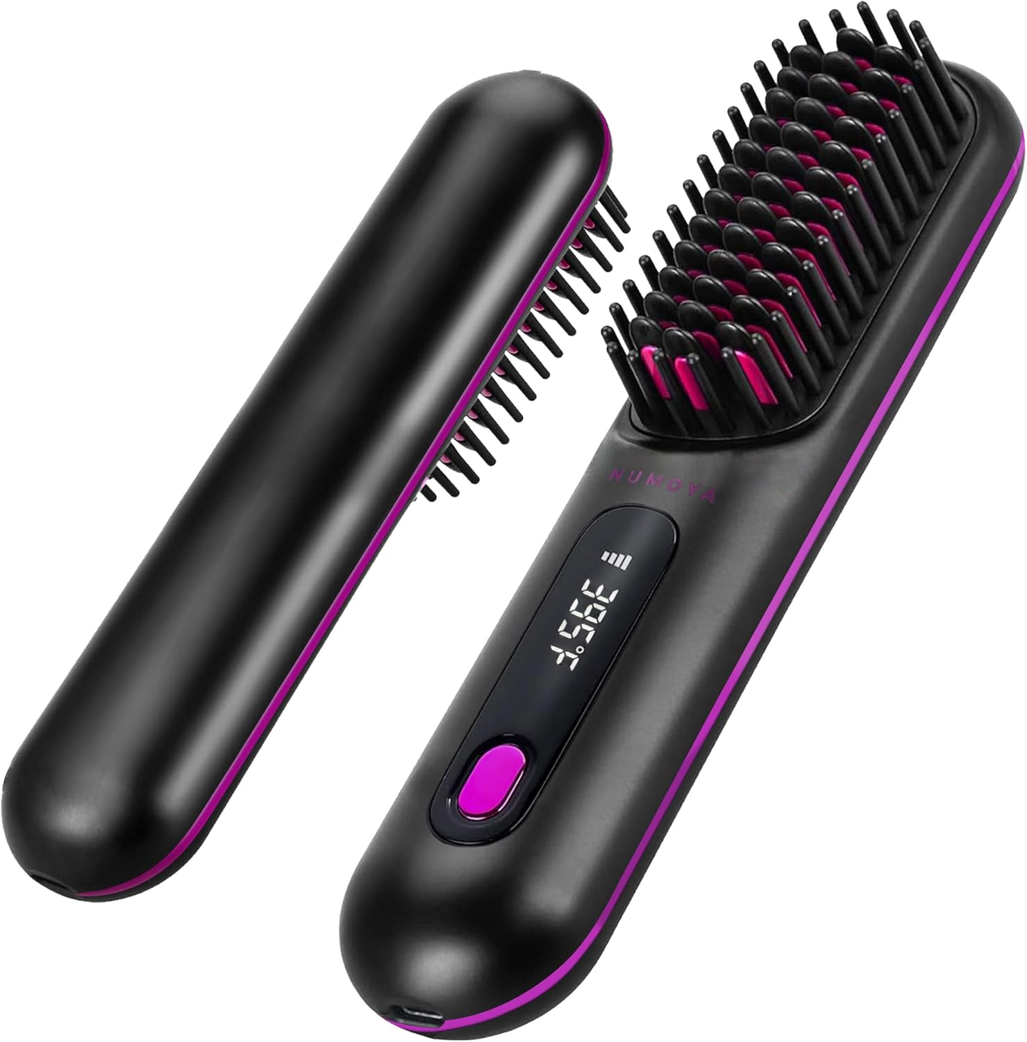 NUMOYA Go Brush Pro Portable Cordless Hair Straightener Brush, Rechargeable MCH Fast Heating for Women Travel (Black)