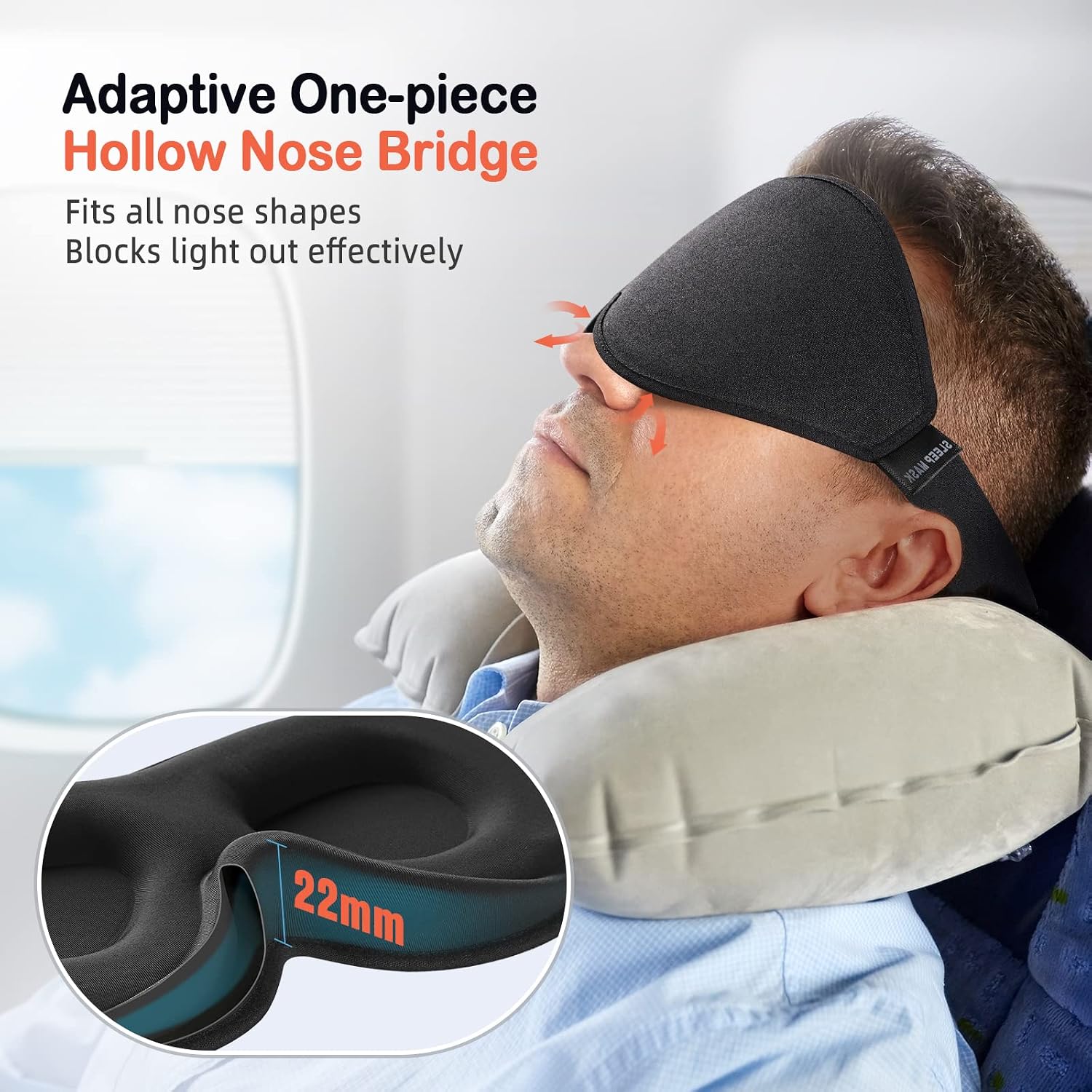 LitBear Sleep Mask for Side Sleeper Women Men, Eye Mask for Sleeping | Light Blocking 3D Contoured Sleeping Mask, Soft Breathable Sleep Eye Mask with Adjustable Elastic Strap for Travel, Black - Image 3