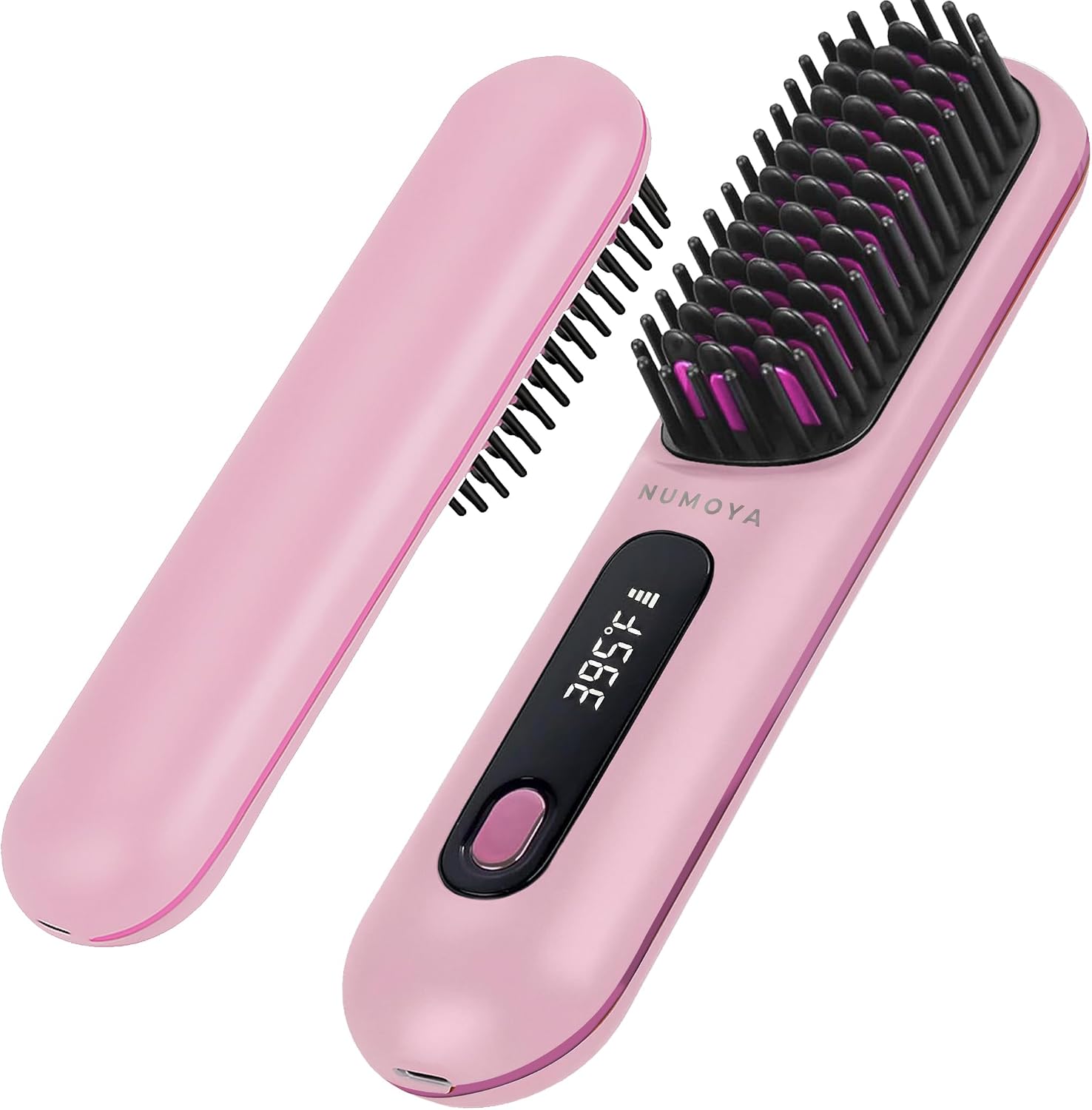 NUMOYA Go Brush Pro Portable Cordless Hair Straightener Brush, Rechargeable MCH Fast Heating for Women Travel (Pink)