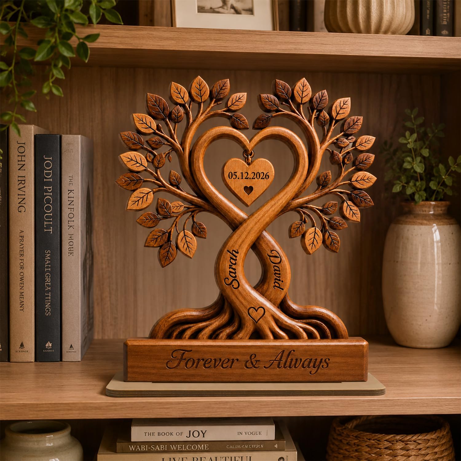 Personalized Couple Heart Tree Wooden Plaque, Custom Wooden Tree Plaque for Couples, Customized Couple Gifts for Him and Her, Wife Husband Birthday Gift, Anniversary Table Decorations - Image 3