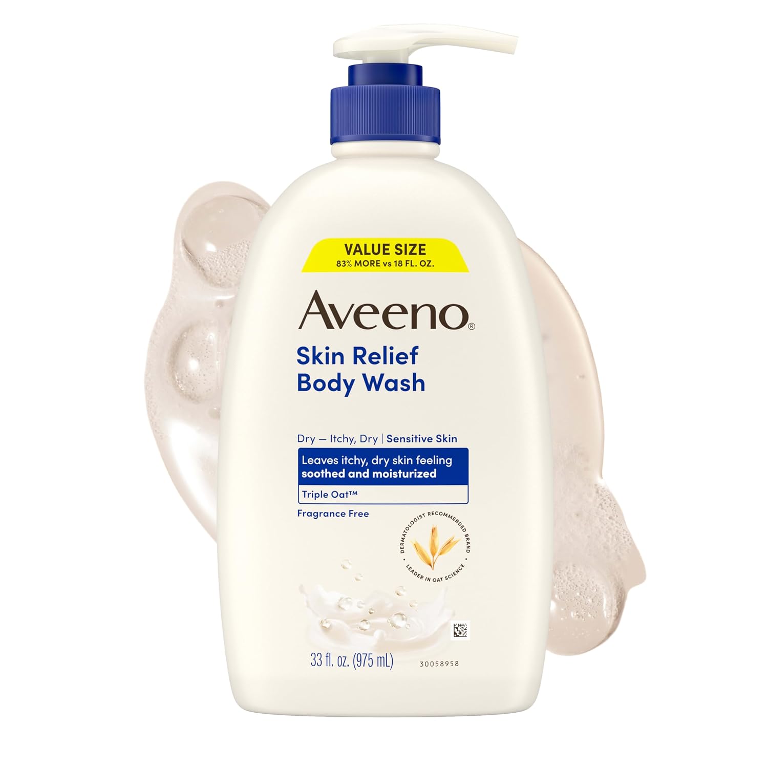 Aveeno Skin Relief Body Wash with Triple Oat Complex, Fragrance-Free, Gentle Daily Body Wash for Sensitive Skin Leaves Itchy, Dry Skin Feeling Soothed & Moisturized, Value Size 33 Fl Oz