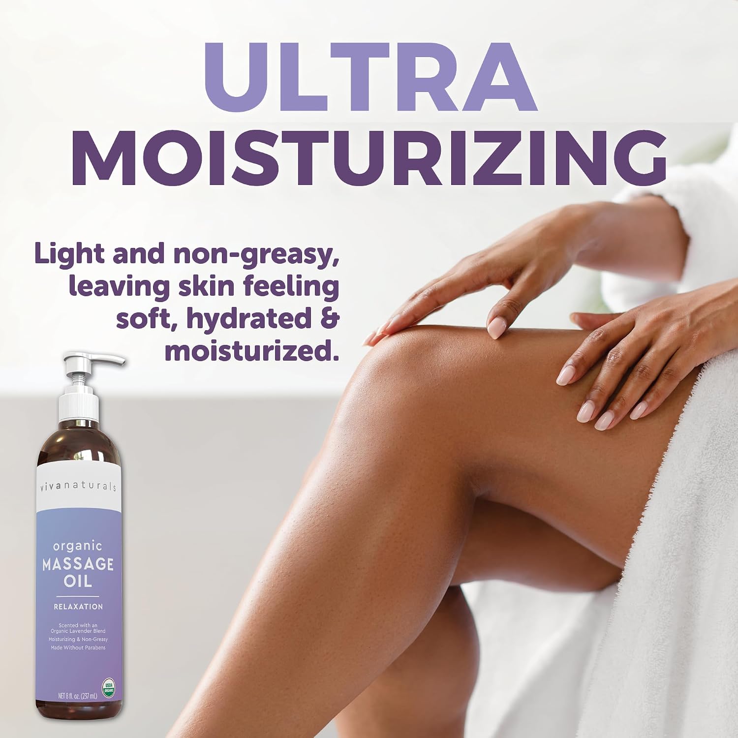 Viva Naturals Organic Massage Oil, Lavender Scented, 8 fl oz (237 mL) – Non-Greasy, Certified Organic Massage Therapy Oils - Image 4
