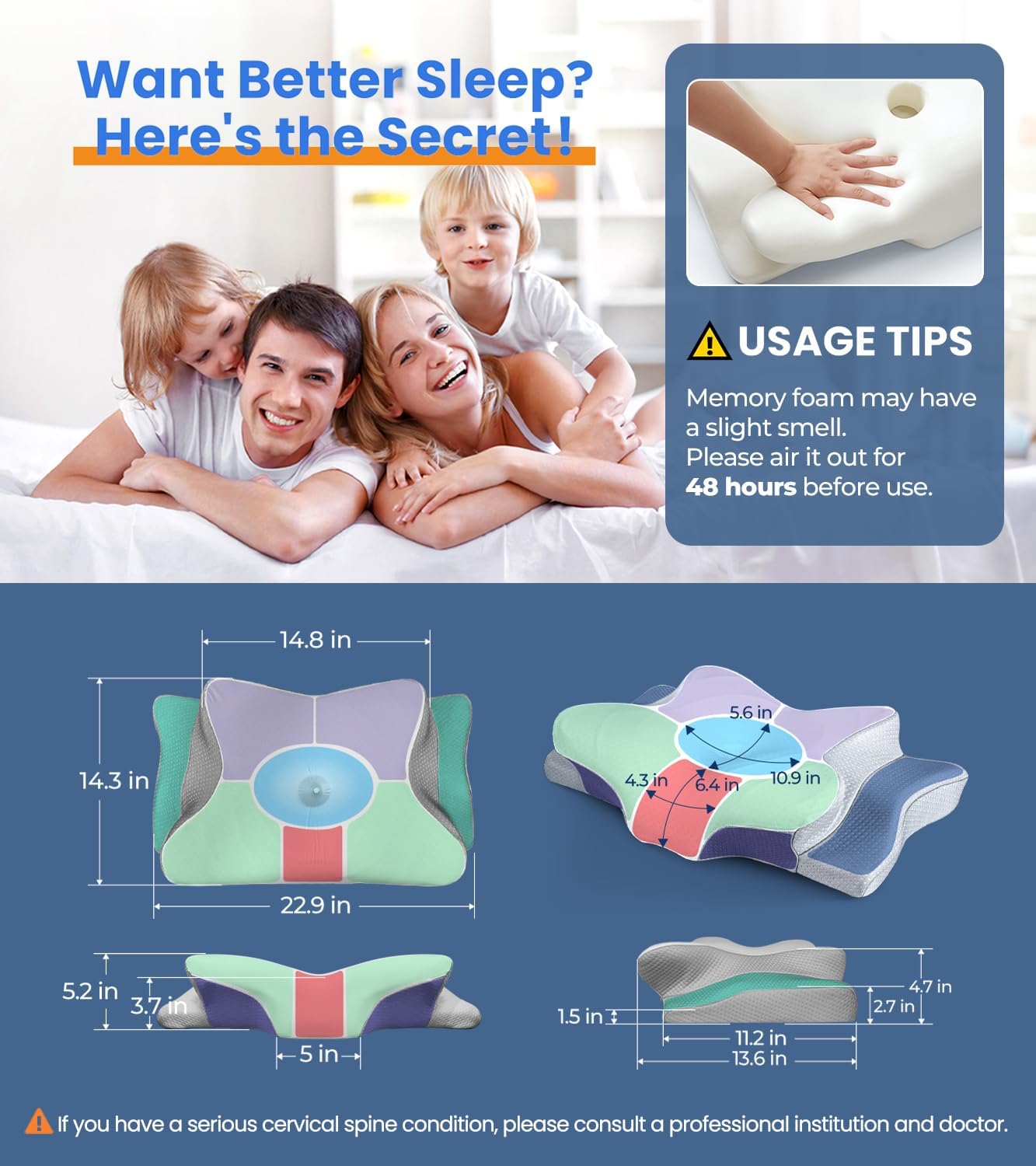 Ultra Pain Relief Cooling Pillow for Neck Support, Adjustable Cervical Pillow Cozy Sleeping, Odorless Ergonomic Contour Memory Foam Pillows, Orthopedic Bed Pillow for Side Back Stomach Sleeper - Image 7