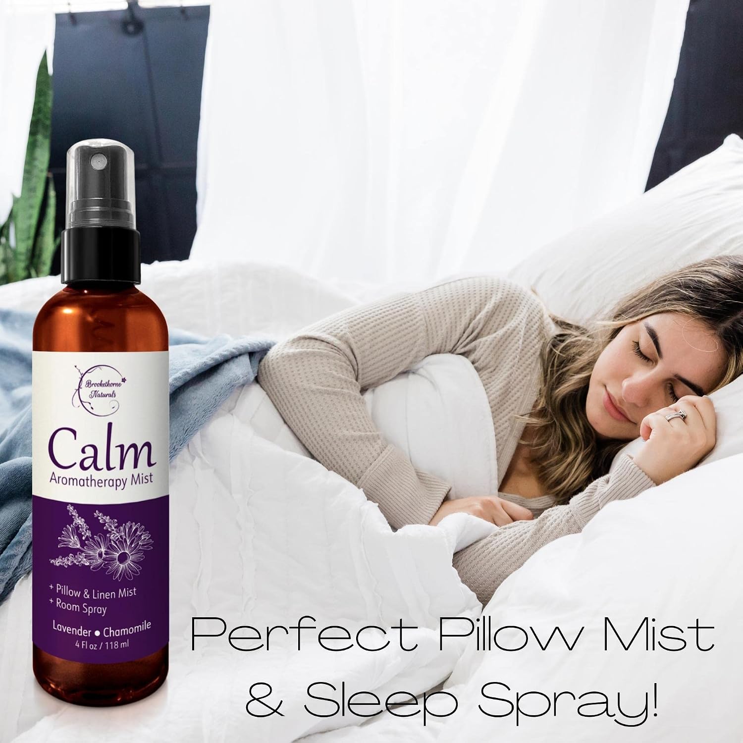 Brookethorne Naturals Calm Aromatherapy Mist | Lavender Pillow Spray 4oz | Lavender & Chamomile Essential Oil room, linen & bed spray | Calming scent for Relaxation & Sleep | Paraben-free, made in USA - Image 2