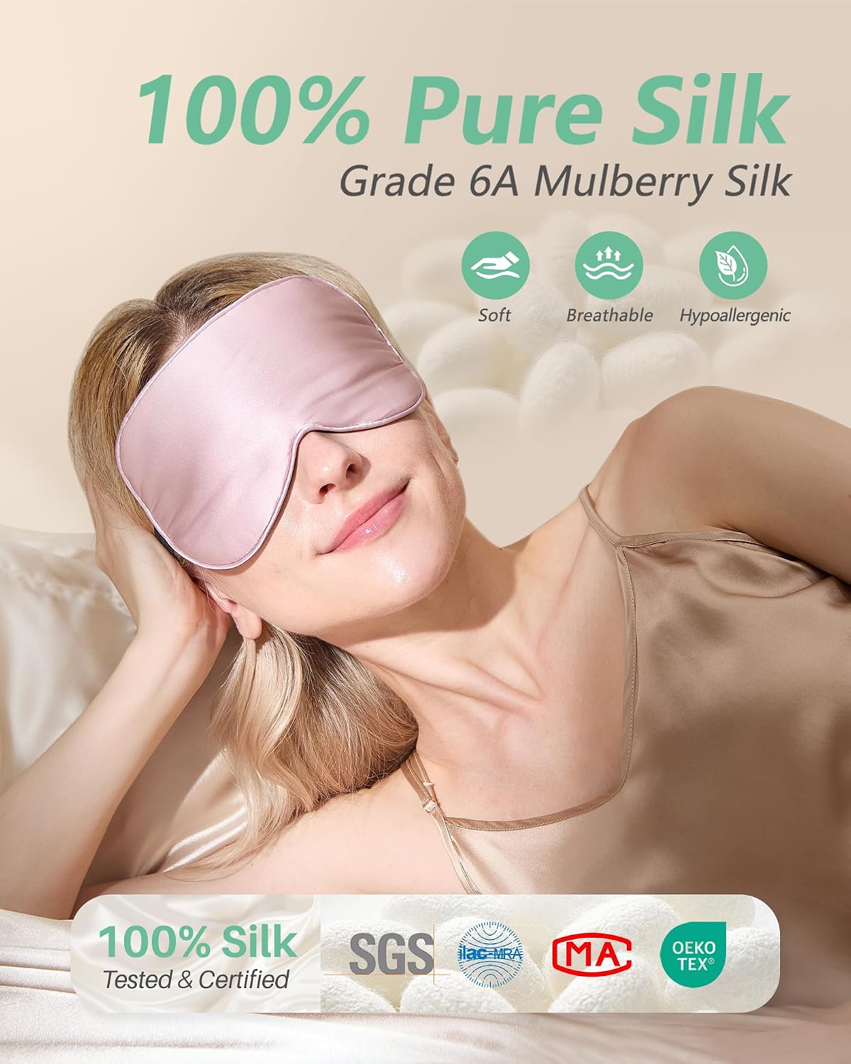 BeeVines 100% Mulberry Silk Sleep Mask, Light Blocking Eye Masks (2 Packs) | Natural Pure Silk Eye Shade, Real Silk Eye Cover for Sleeping, with Adjustable Strap, Reduces Puffy Eyes, Traveling Gifts - Image 2