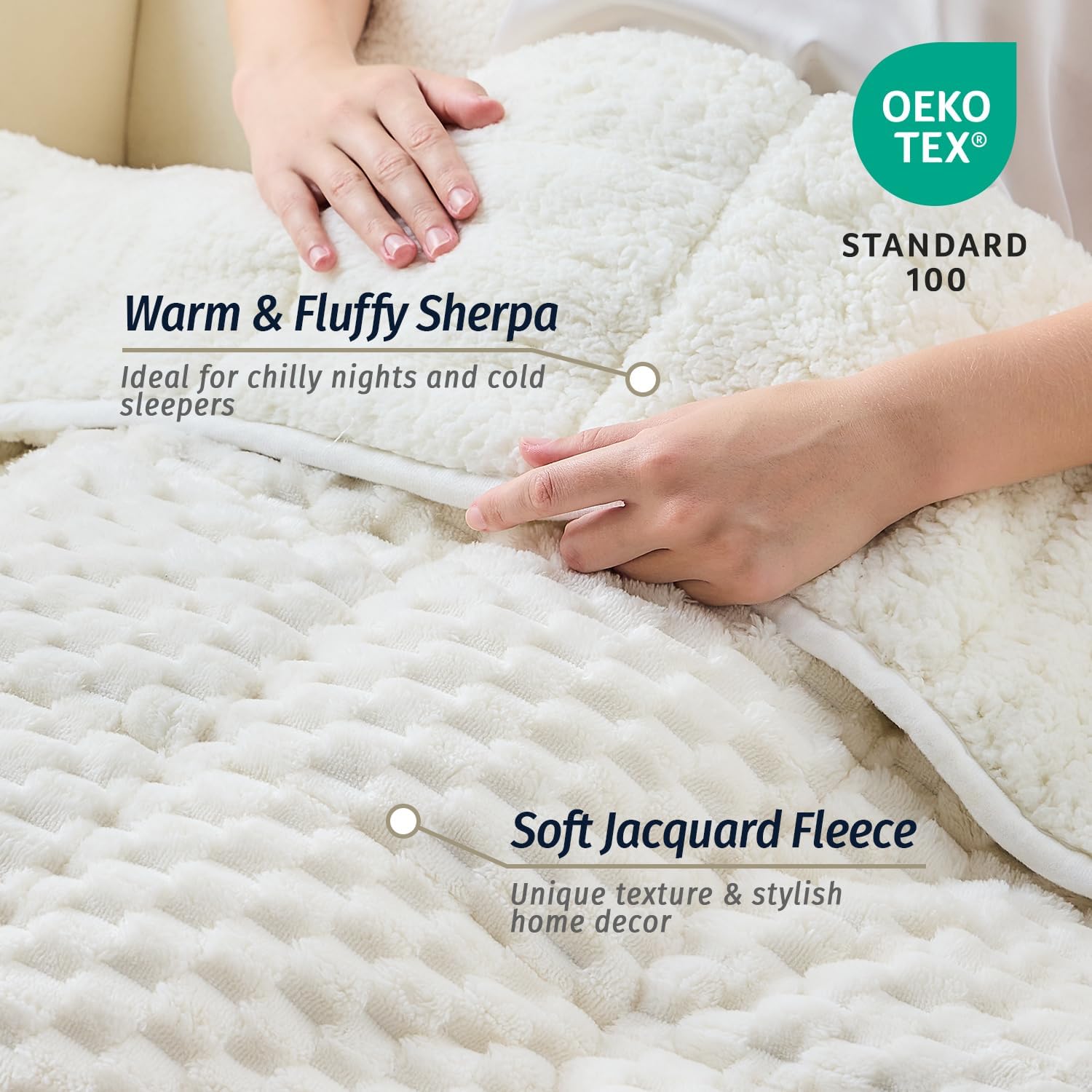 Fleece Weighted Blanket for Adults 60" x 80" 15lbs Fuzzy Blankets White | Soft Queen Size Sherpa Weighted Blankets, 3D Imitation Turtle Shell Warm Jacquard Flannel Heavy Blanket for Couch and Bed - Image 2