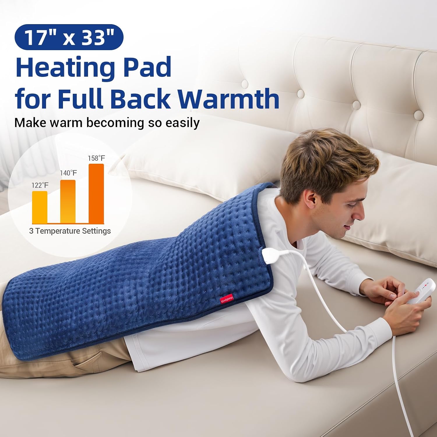 Comfytemp Extra Large Heating Pad for Back Period, 33''x 17'' FSA Eligible | HSA Approved King Size Electric Heating Pad, Gifts for Women Men Mom Dad, XL Heated Wraps for Shoulder Neck Knee, Washable - Image 2