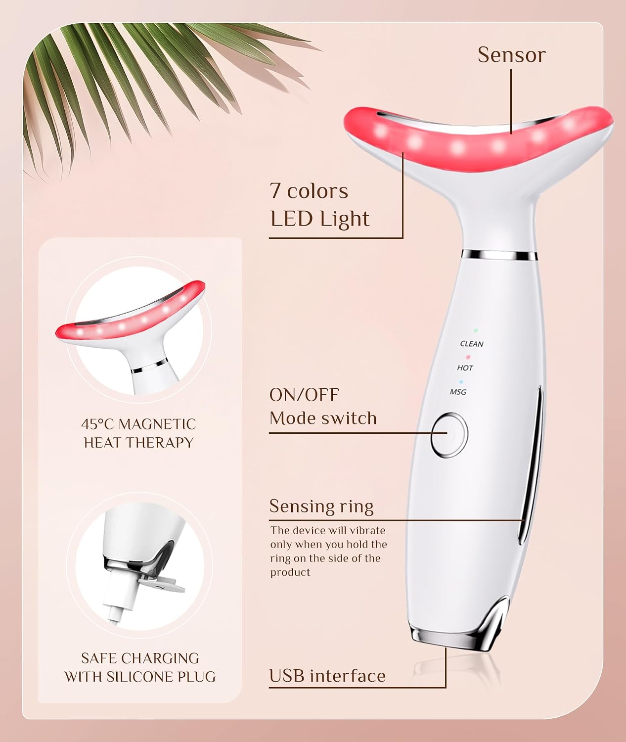 Dopsikn 7 Color Galvanic Machines - Red Light Therapy for Face and Neck, Face Massager Tool for Wrinkles, Double Chin, Vibrating Facial Massager with Thermals, White - Image 4