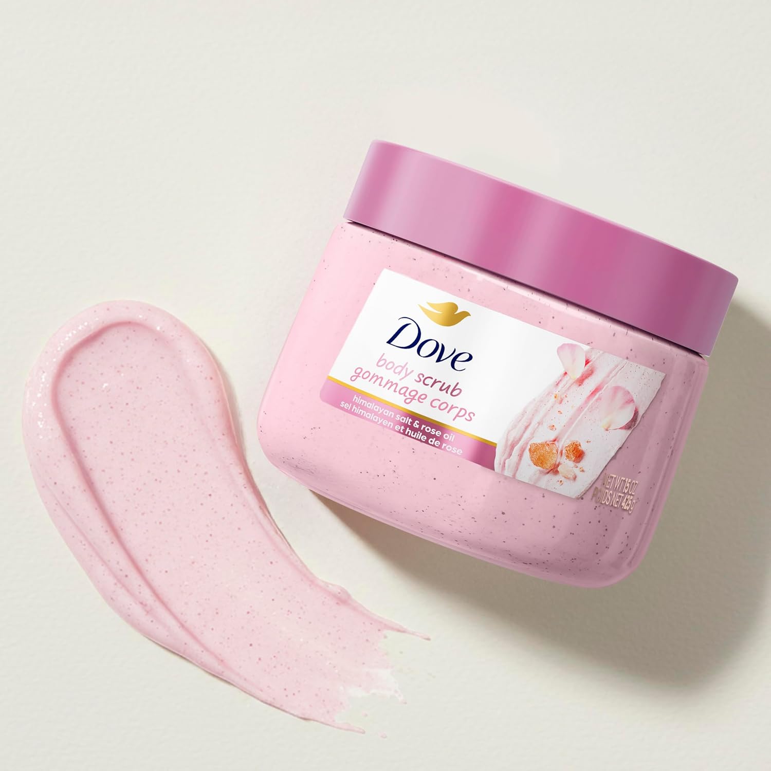Dove Himalayan Salt & Rose Oil Body Scrub Exfoliates and Deeply 15 oz | For skin that needs polish, Helps reveal smooth skin, With Himalayan salt & Rose Oil - Image 8
