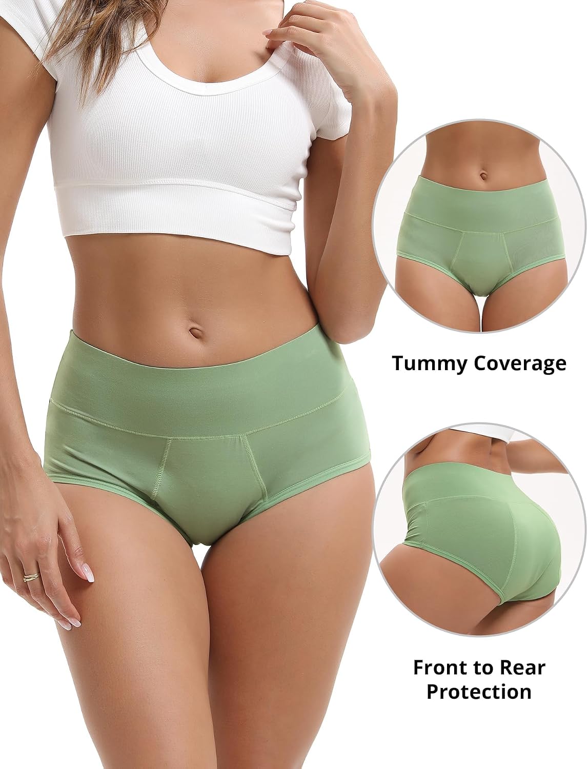 INNERSY Women's Bamboo Viscose Heavy Flow Period Underwear High Waisted Leakproof Panties 3 Pack - Image 2