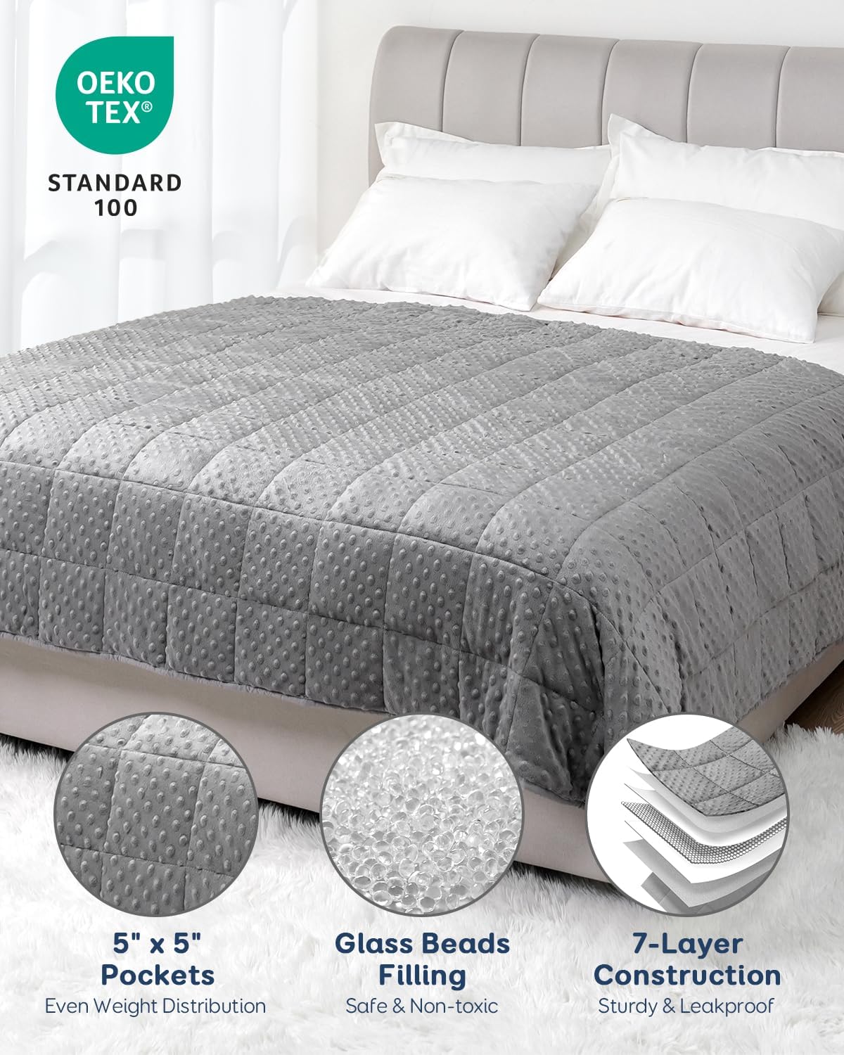 15lbs Weighted Blanket for Adults, 60"x80" Queen Size Heavy Blankets | Soft Raised Minky Dot Texture, Reversible Cooling & Cozy for All Seasons, 7-Layer Design for Even Weight, Machine Washable - Image 4