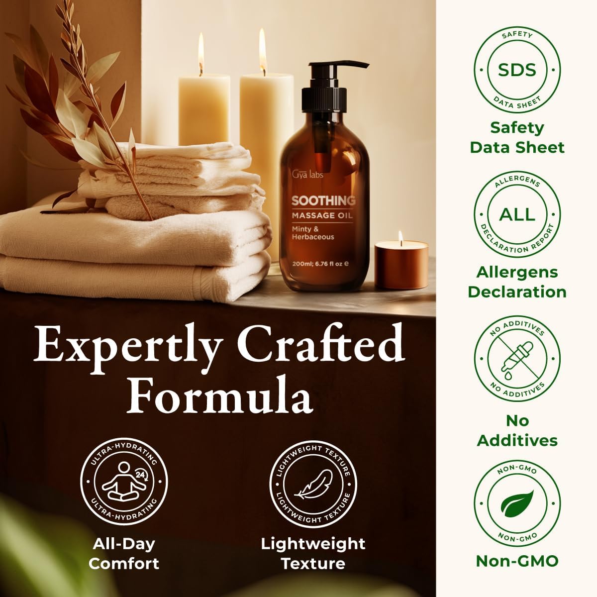 Gya Labs Soothing Massage Oil - 6.76 Fl Oz - Eases Tension and Comforts Tired Muscles for Relaxation, Soothing Massage Oil Hydrates Skin - Non-Greasy Formula, Non-GMO and Cruelty-Free - Image 8