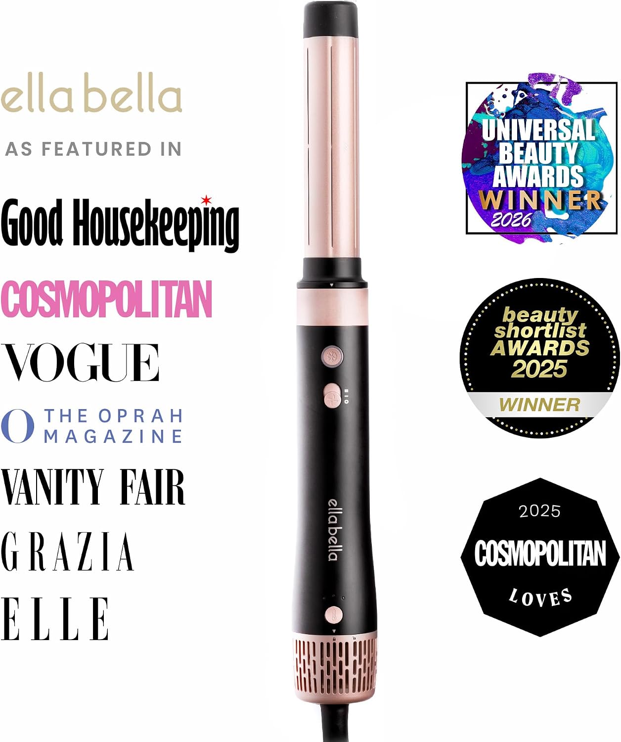 ELLA BELLA® 6 in 1 Professional Hot Air Styler & Straightener, Fast Drying | Powerful Hair Dryer Set - Styling Without Heat Damage. Curling, Volumizing. Includes Protective Travel Case - Image 3