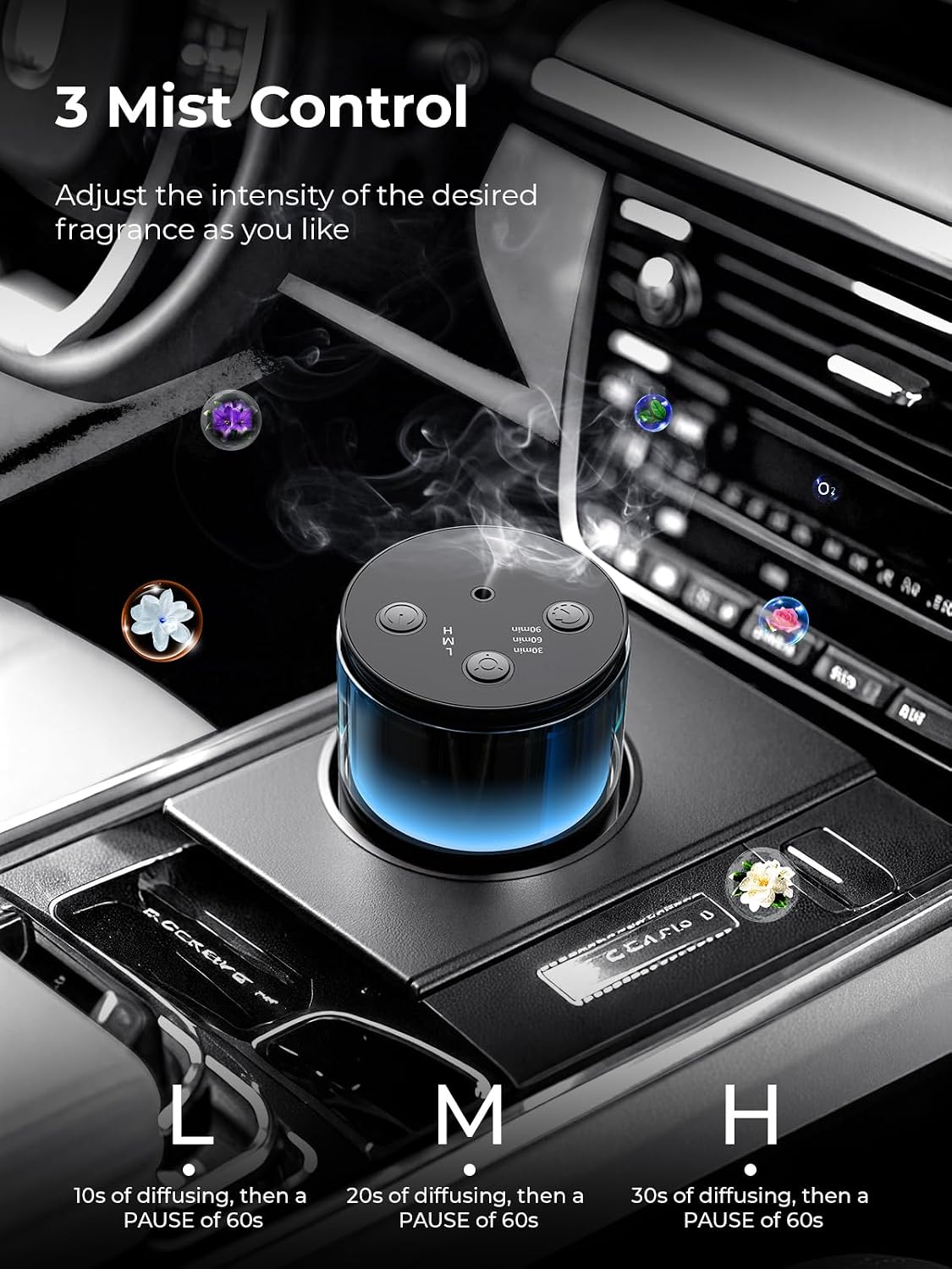 Waterless Essential Oil Diffuser: 𝟗-𝐂𝐨𝐥𝐨𝐫 𝐋𝐄𝐃 for Home | Portable Scent Diffuser - No Water No Heat For Pure Aroma - 48H Battery 3 Mist Levels & 4 Timers for Car Office - Image 4