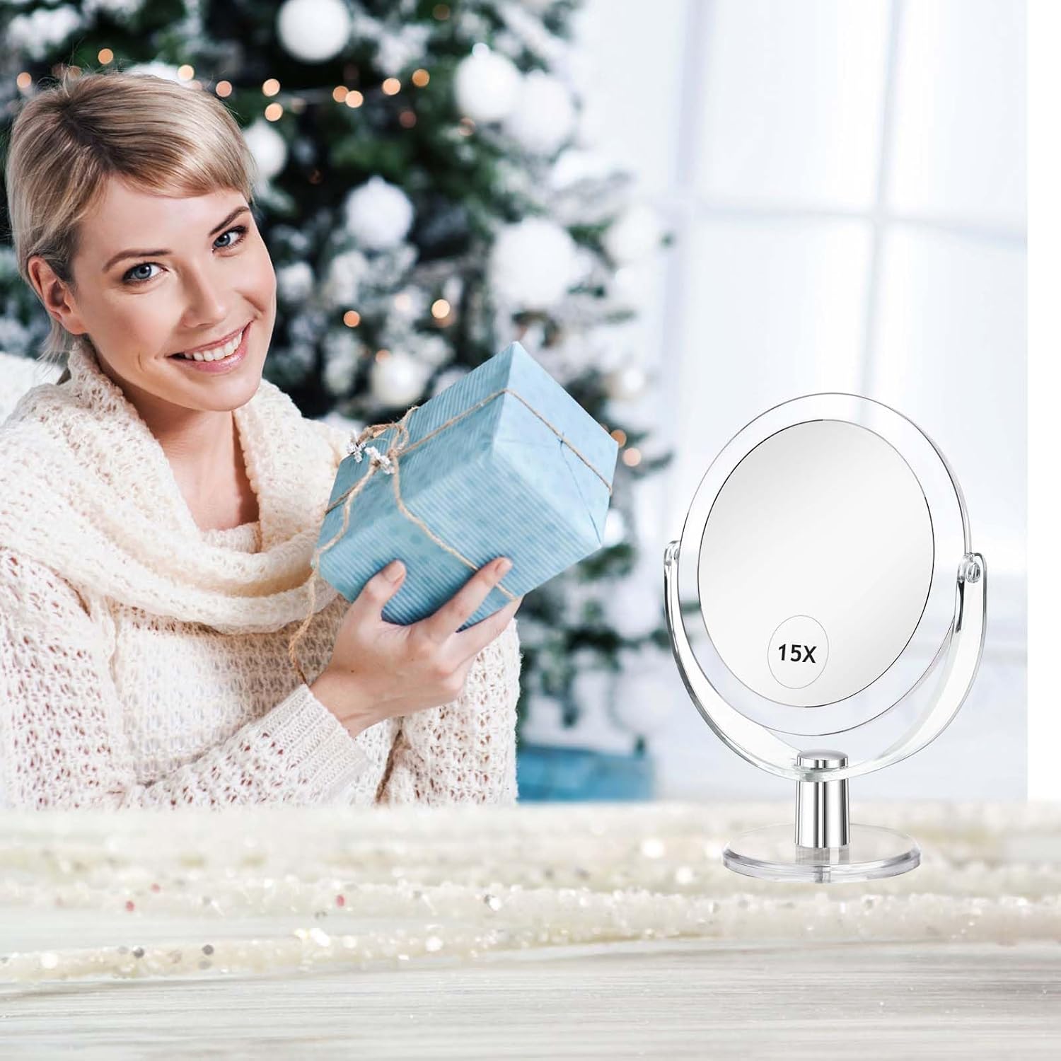 CLSEVXY Vanity Makeup Mirror with Stand, 1X/15X Magnification Double Sided 360 Degree Swivel, Portable Table Desk Counter top Magnifying Mirror, Tabletop Mirror for Bedroom or Dorm Room, 6.25 Inch - Image 7