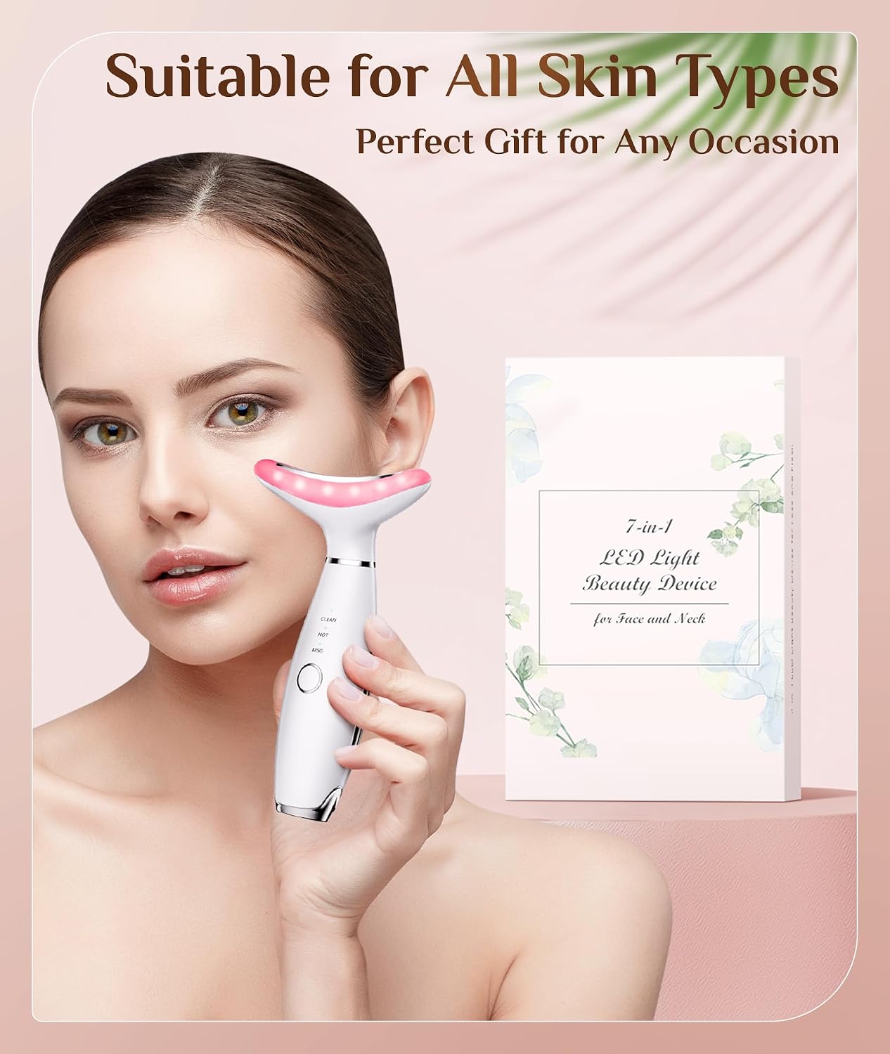 Dopsikn 7 Color Galvanic Machines - Red Light Therapy for Face and Neck, Face Massager Tool for Wrinkles, Double Chin, Vibrating Facial Massager with Thermals, White - Image 7