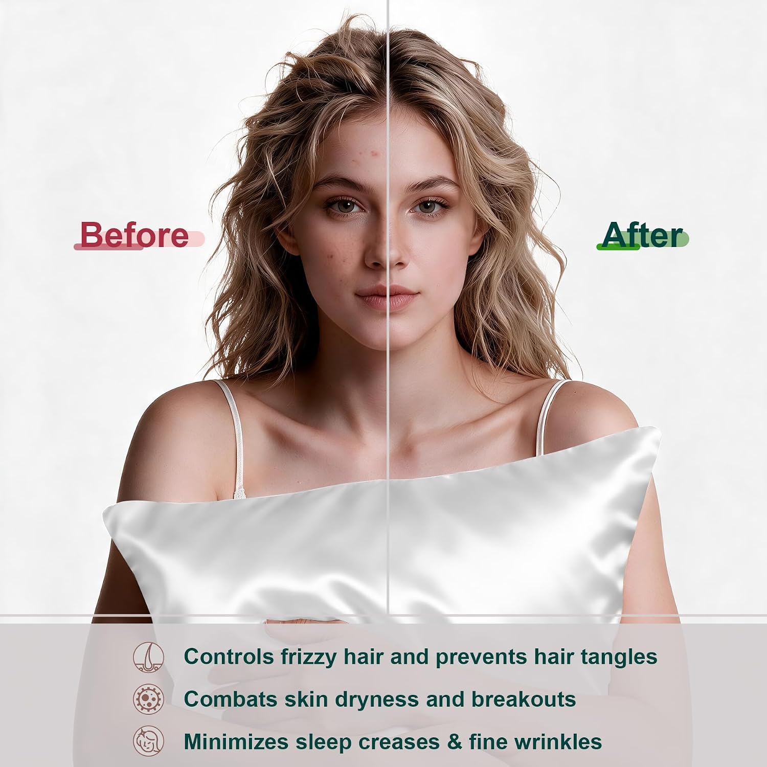 LYSHIN White Silk Pillow Cases Standard Size with Hidden Zipper | 19 Momme Mulberry Silk Pillowcase for Skin and Hair, Anti-Acne, Hypoallergenic, Cooling, Beauty Sleep, Gifts for Women - Image 4