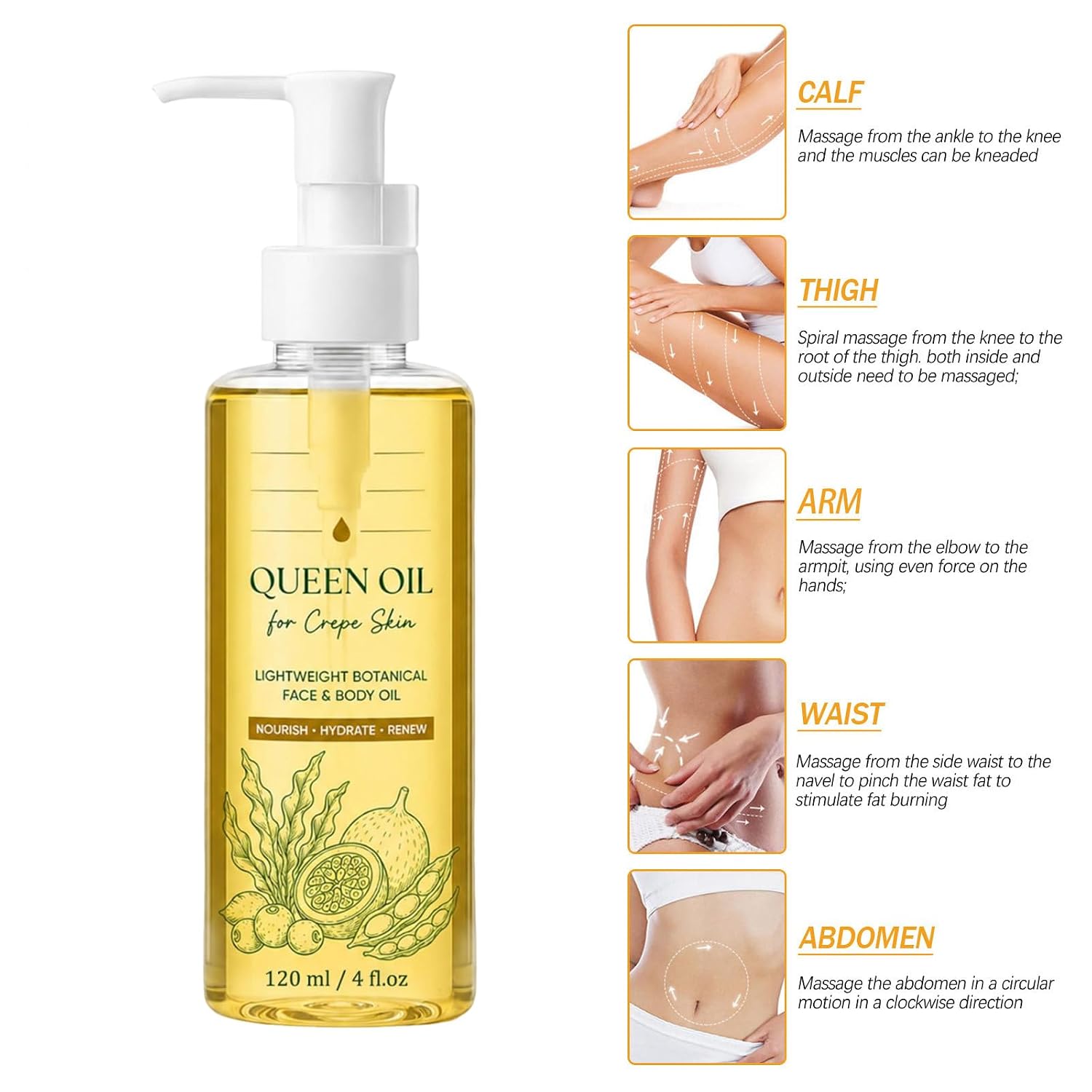 Lumie Queen Oil for Crepe Skin, 4 Fl Oz Botanical Body Oil, Collagen Lifting Body Oils, Lightweight Daily Moisturizing Oils for Arms, Tummy & Thighs (1pcs) - Image 6