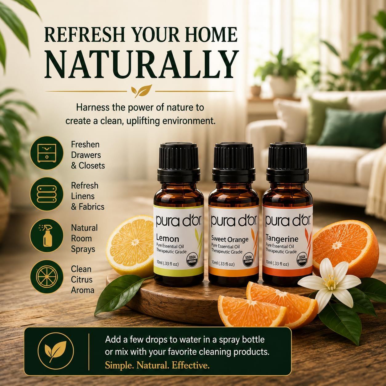 PURA D'OR Organic Perfect10 Essential Oils Aromatherapy Box Set, 10mL x10 | Diffuser Blends, Gift-Ready Wood Case, USDA Certified, 100% Pure, Massage, DIY Beauty, Home Fragrance, Relaxation Routine - Image 8