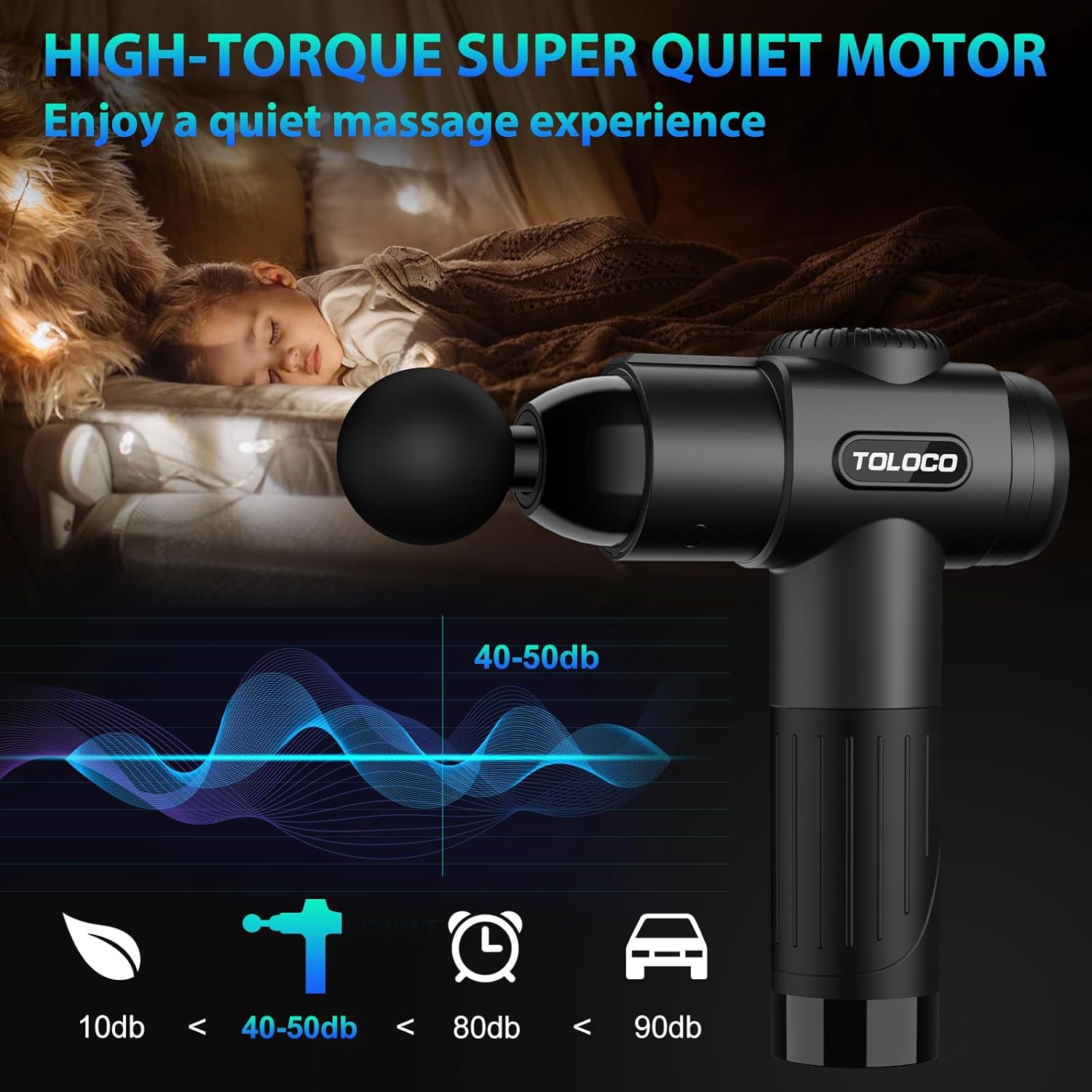 TOLOCO Massage Gun, Deep Tissue Back Massage for Athletes for Pain Relief, Percussion Massager with 10 Massages Heads & Silent Brushless Motor, Relaxation Gifts for Men Women, Black - Image 3