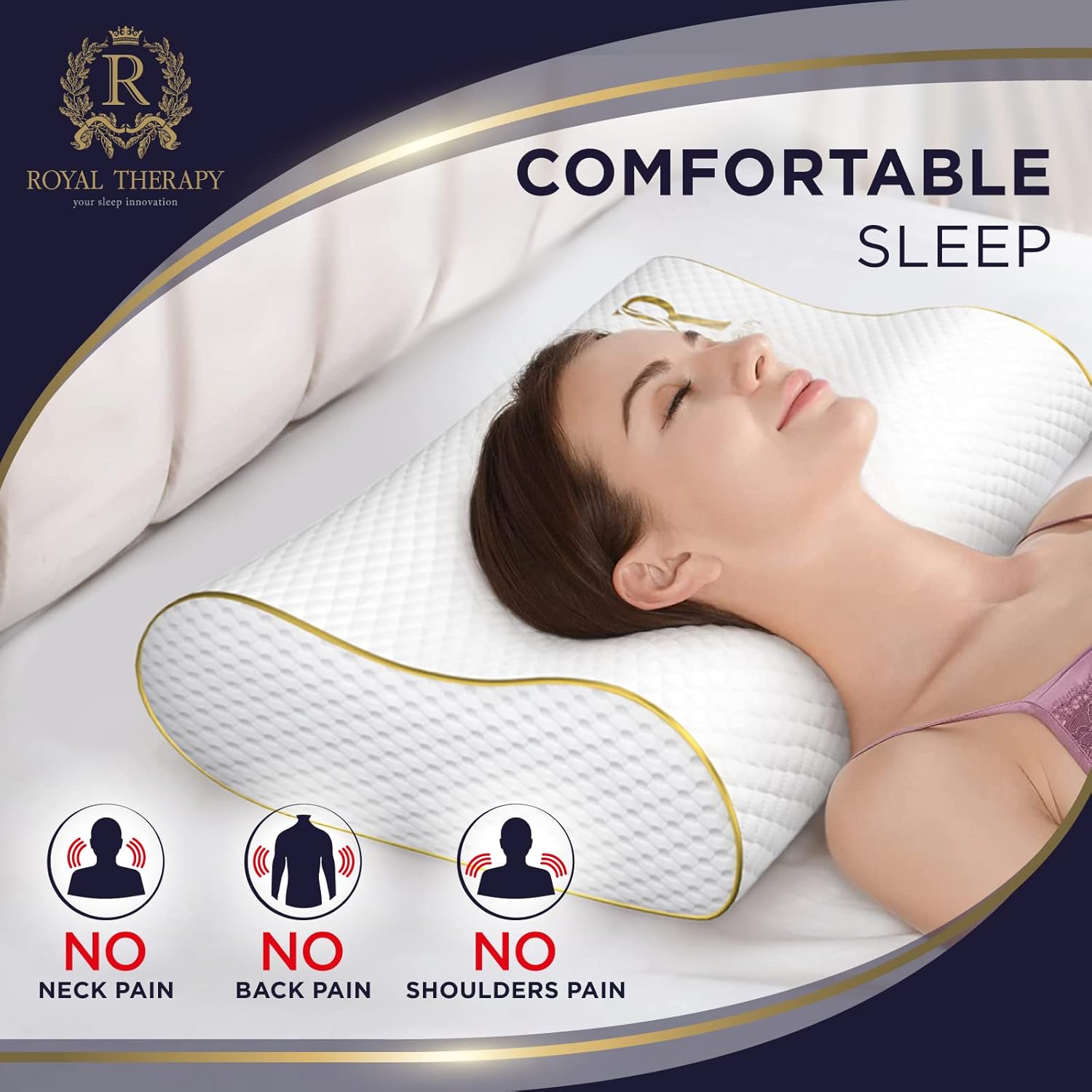 Royal Therapy Memory Foam Pillow, Queen Neck Pain Relief, Contour Cervical Pillow, for Neck and Shoulder Pain, Side, Back and Stomach Sleeper, 24x14x5 inches - Image 4