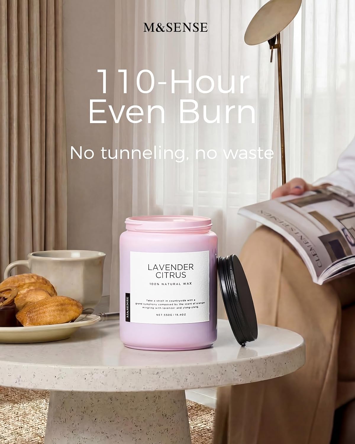 M&SENSE Lavender Citrus Candles for Home Scented, 19.4oz Organic Soy Wax | 110 Hours Long Lasting, Natural Clean Non Toxic, Stress Relief Aromatherapy Gifts for Friends Teacher & Spa Bath - Image 6