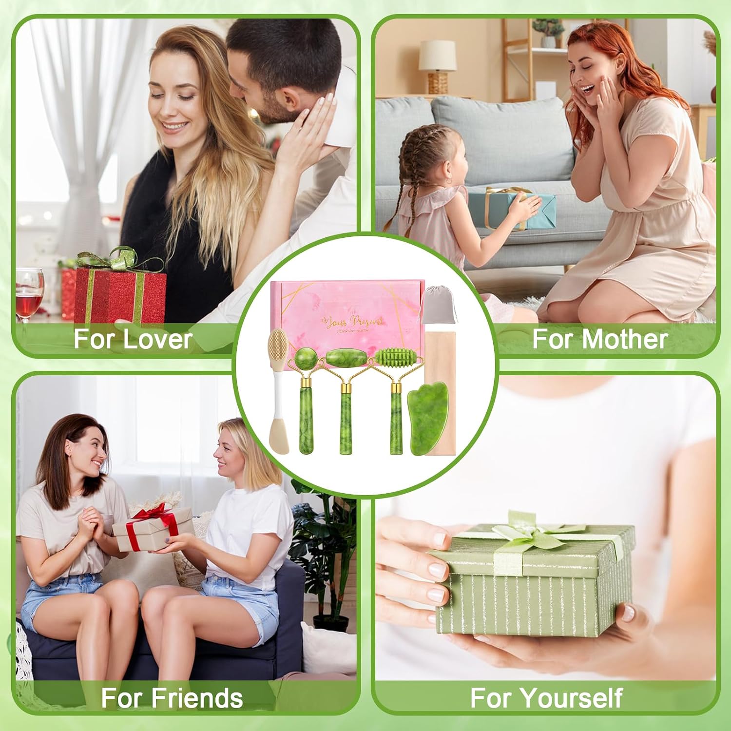 6Pcs Jade Roller for Face,Gua Sha Facial Tools for Women Natural Face Roller Massager Tool for Skincare, Makeup - Image 7