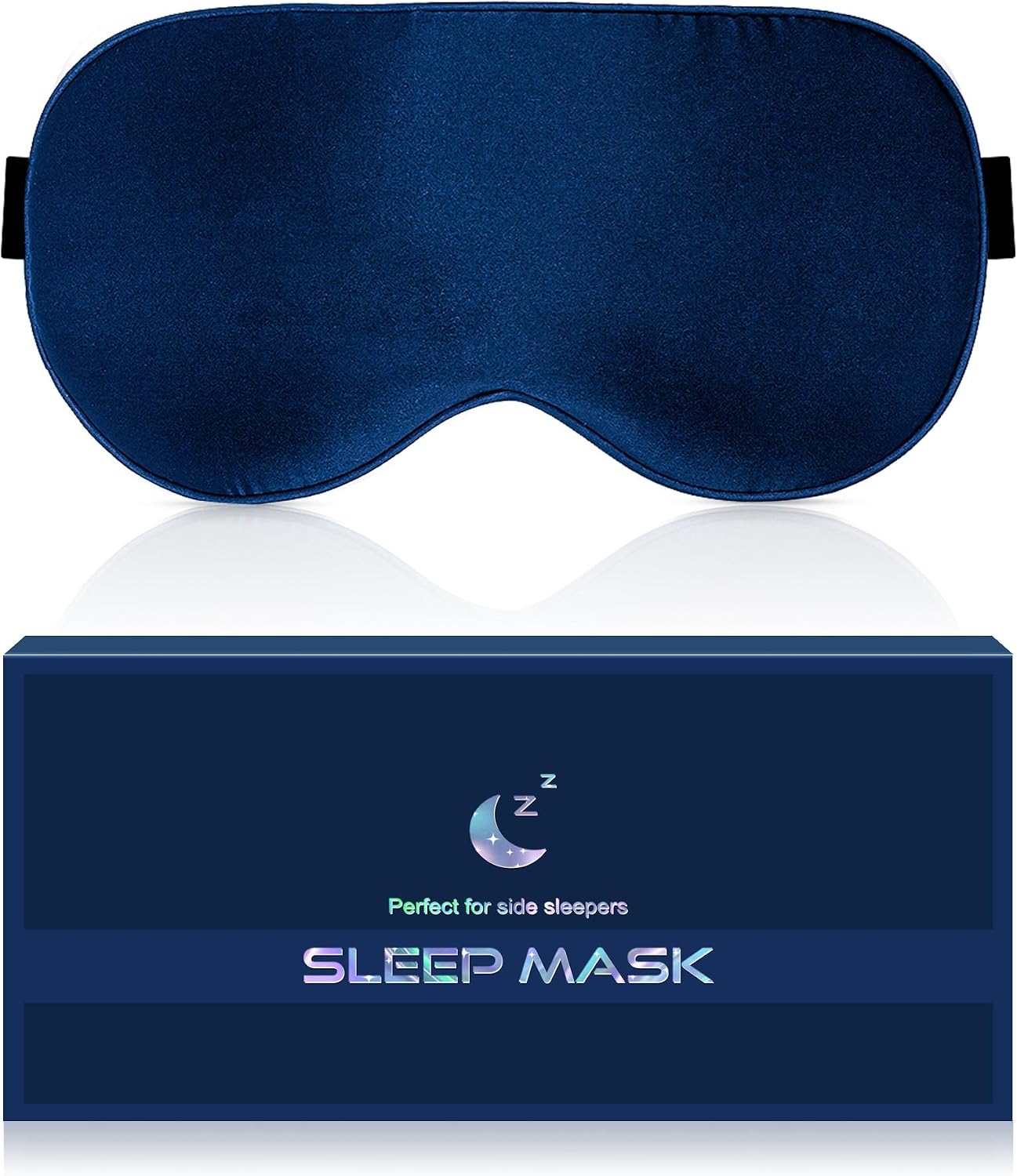 Silk Eye Mask for Sleeping - Soft Breathable Organic Natural Mulberry Silk Fabric Blackout Sleep Mask with Adjustable Straps No Pressure Eye Mask for Travel Essentials Gifts (Navy Blue)
