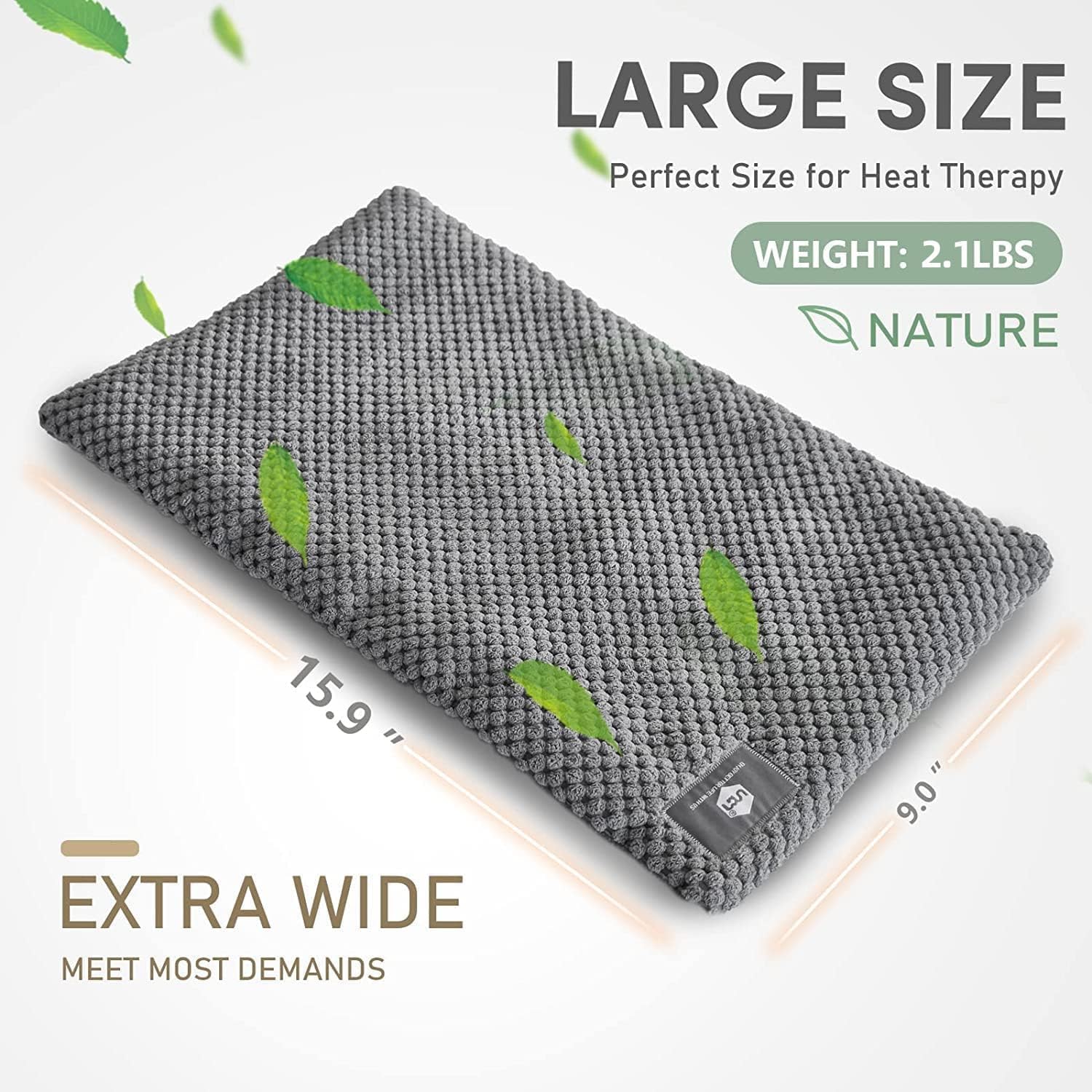 Wide Microwave Heating Pad with Washable Cover 9.5 x 16in Microwavable | Hot Pad for Neck Shoulder, Cramps, Back Cordless Warm Compress Weighted Moist Heat Pack for Relaxation, Unscented - Image 7
