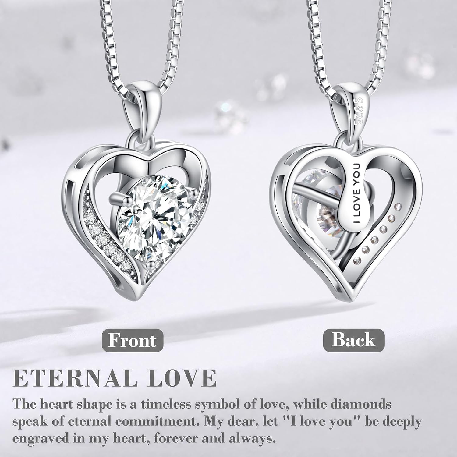 DALOJOE Moissanite Heart Necklace for Women, 925 Sterling Silver Necklace | 1-3 CT Moissanite Necklace Engraved with "I LOVE YOU" – Anniversary or Birthday Jewelry Gift for Women, Wife or Girlfriend - Image 4